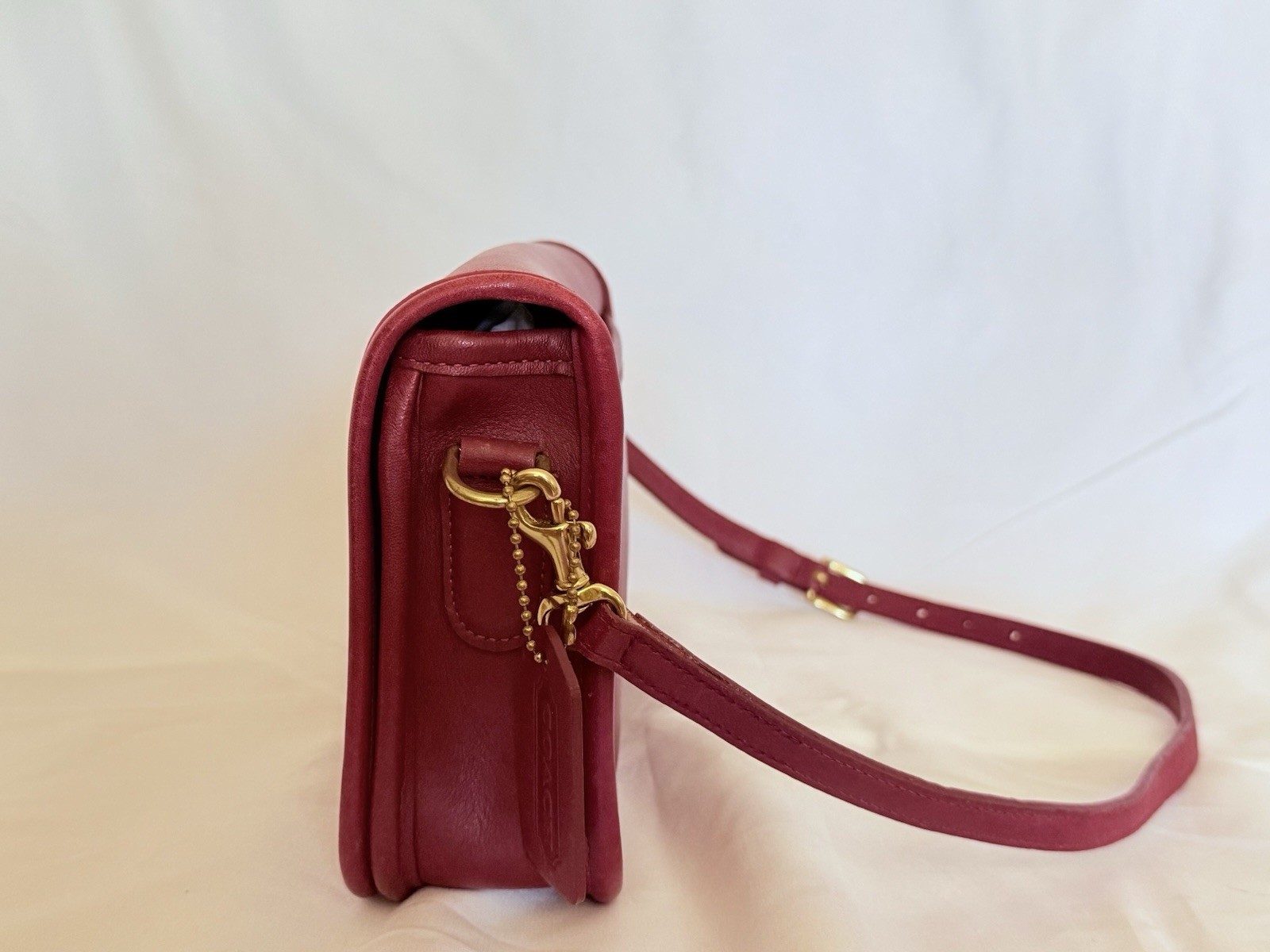 Vintage Coach Disco Mini Bag Red Ruby Shoulder Hand Purse Leather