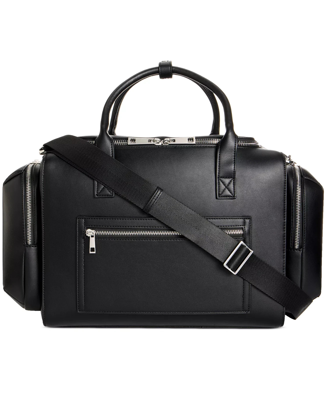 Alfani Mens Black Faux Leather Duffle Bag Travel Weekender Carry-On Gym Bag