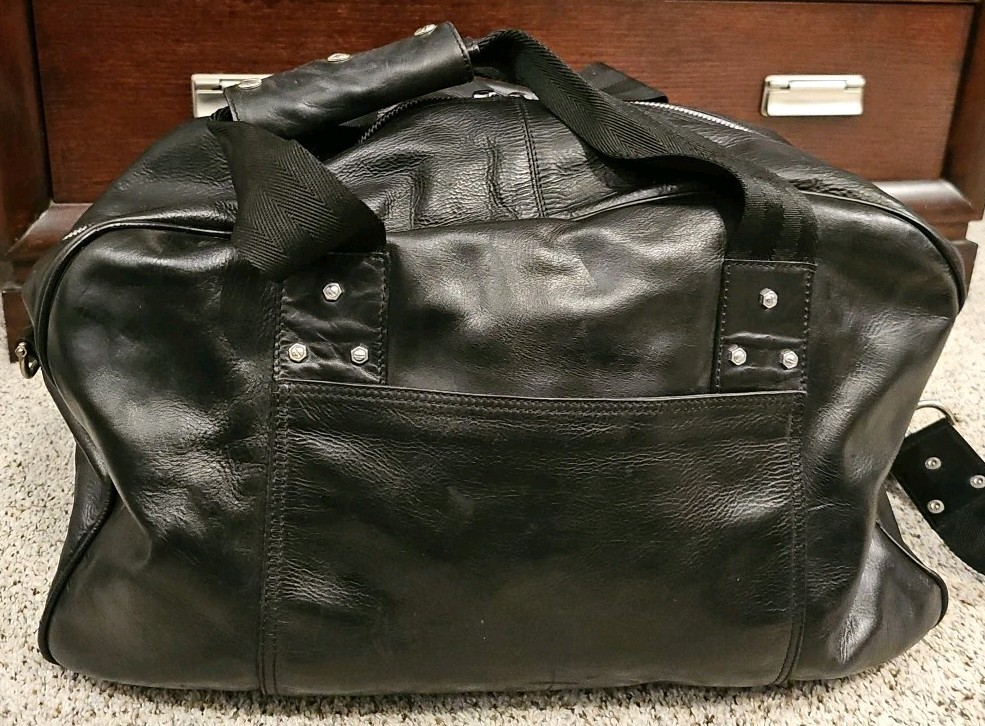 Armani Exchange Duffle Bag 18″x11″x11.5″ Black Leather Satchel Travel Vacation