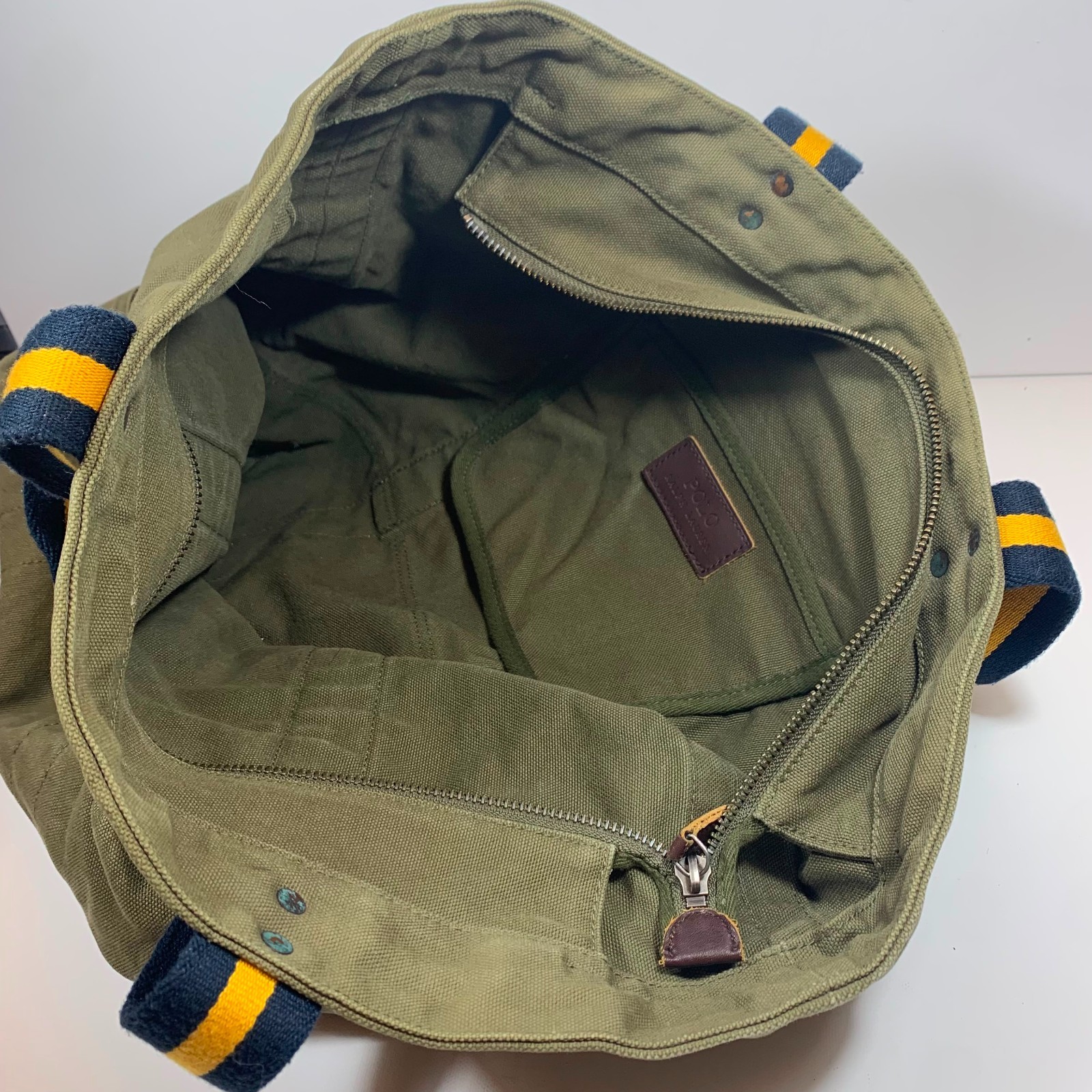 Vintage 90s Polo Ralph Lauren Canvas Tote Bag Green Big Pony Travel Duffel