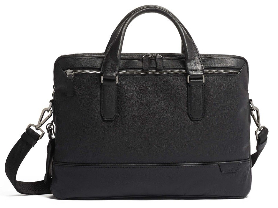 NWOT Tumi Harrison Sycamore Brief in All Black Leather. Never Used! MSRP: $795!