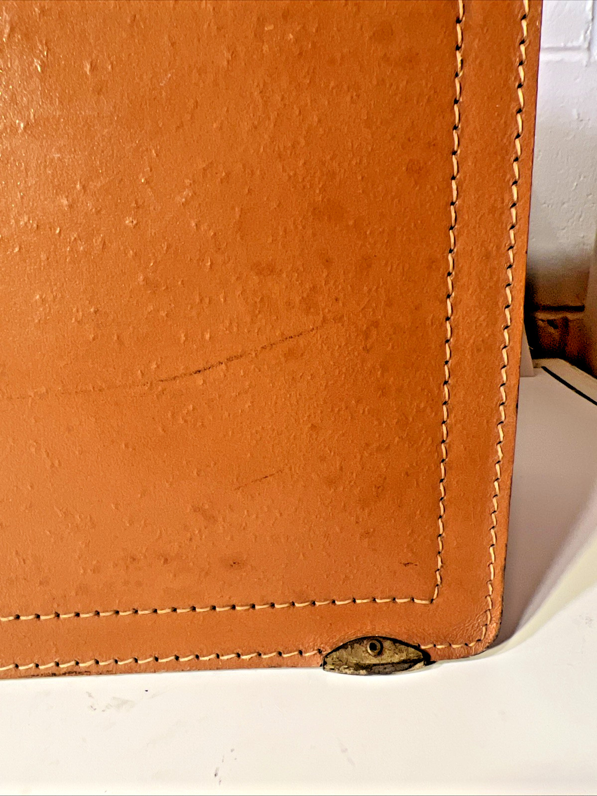 Vtg Genuine Leather Briefcase Cognac Deep Buffed Cowhide Legal Document Case