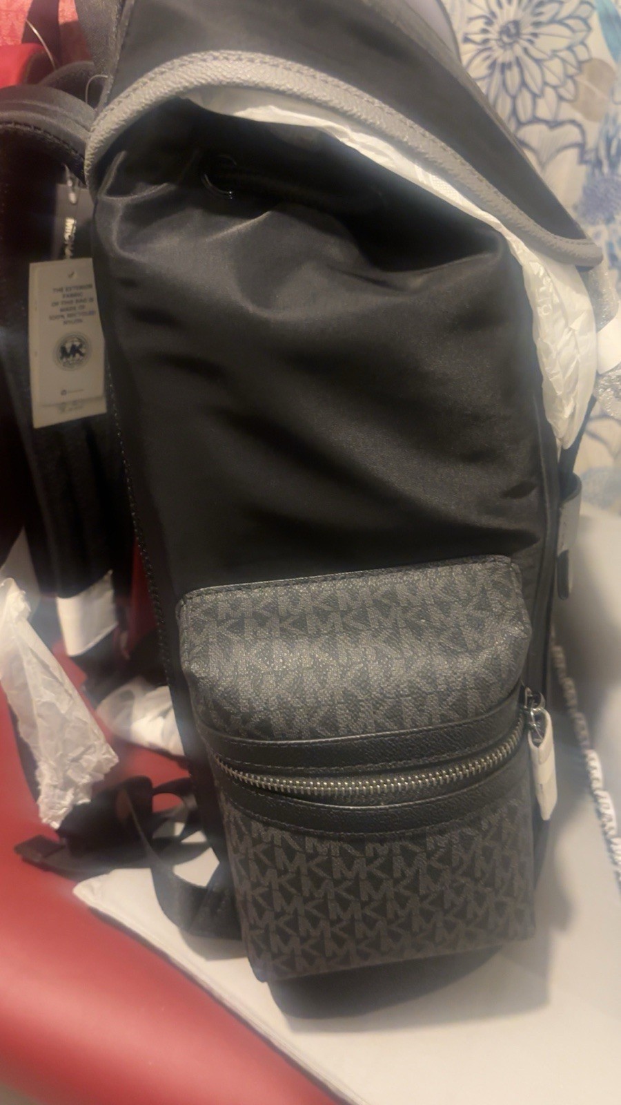 Michael Kors Men’s Backpack Zip Closure Solid Black Gray 100% Recycled Nylon