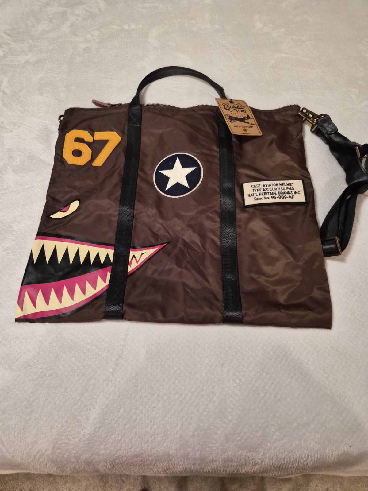 Red Canoe Curtiss P40 Warhawk Helmet Bag Olive Drab Nylon Shark Mouth Tote Bag