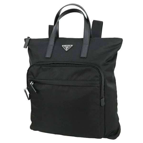 Auth PRADA Backpack Re-Nylon Saffiano leather 2VG098 Black SHW Shoulder Tote Men