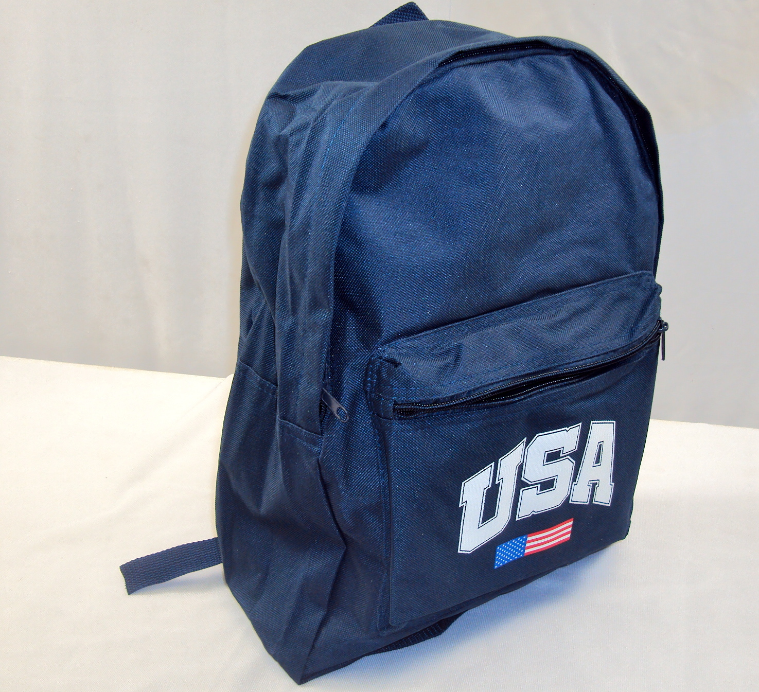 Nylon Canvas Backpack ~ Basic 2-Pocket School Book Bag w/Patriotic USA Emblem