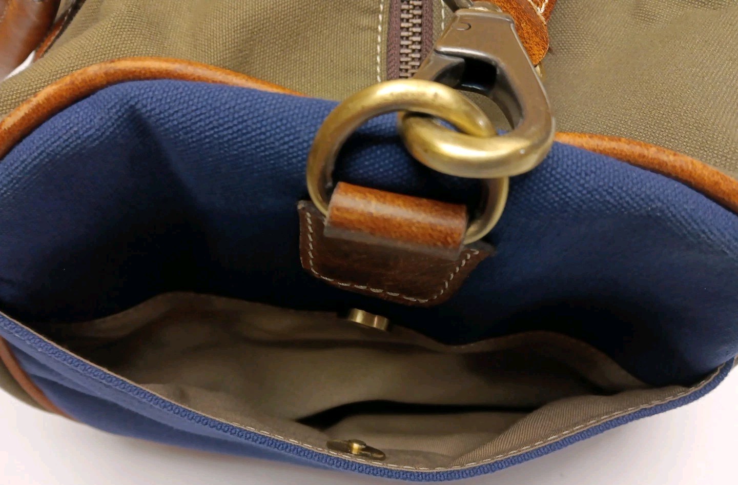 FH Wadsworth Canvas Leather Trim Weekender Duffel Bag Moss/Navy Embroidered