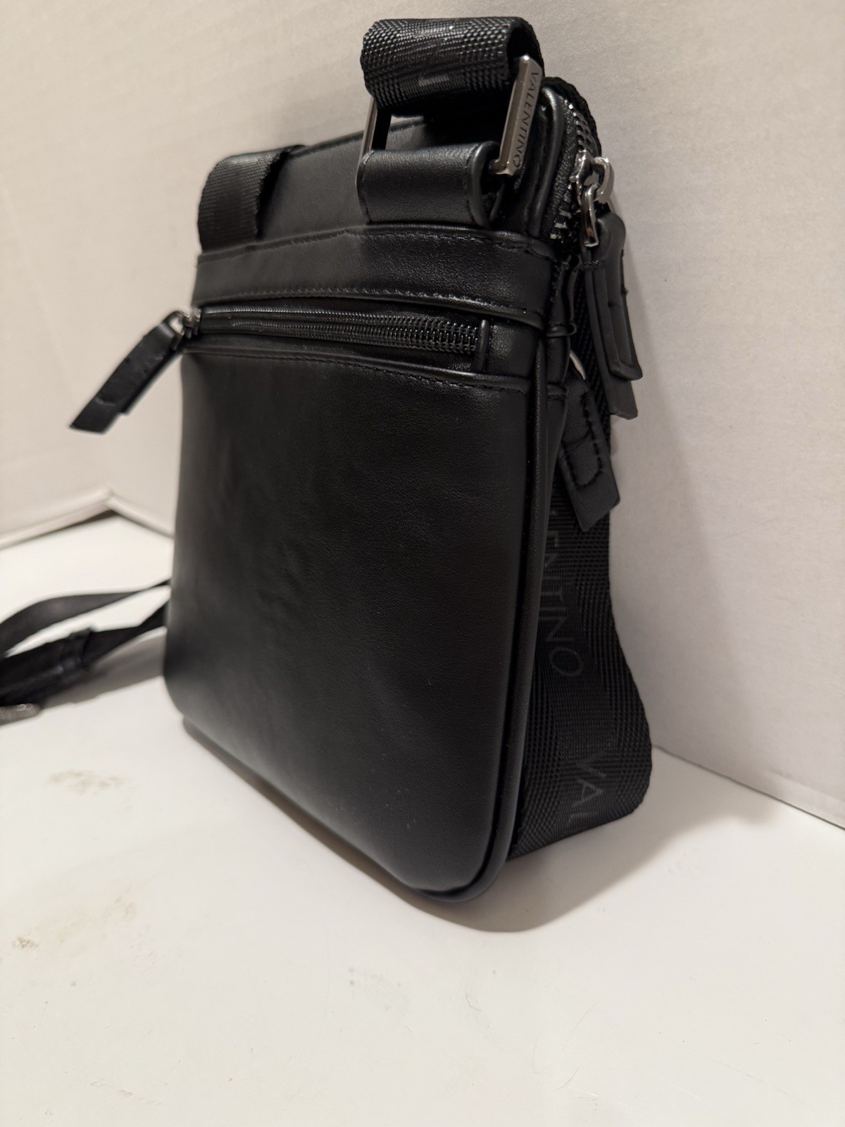 Valentino Mario Horizon Logo Mini Crossbody Shoulder Bag Black Zip Closure