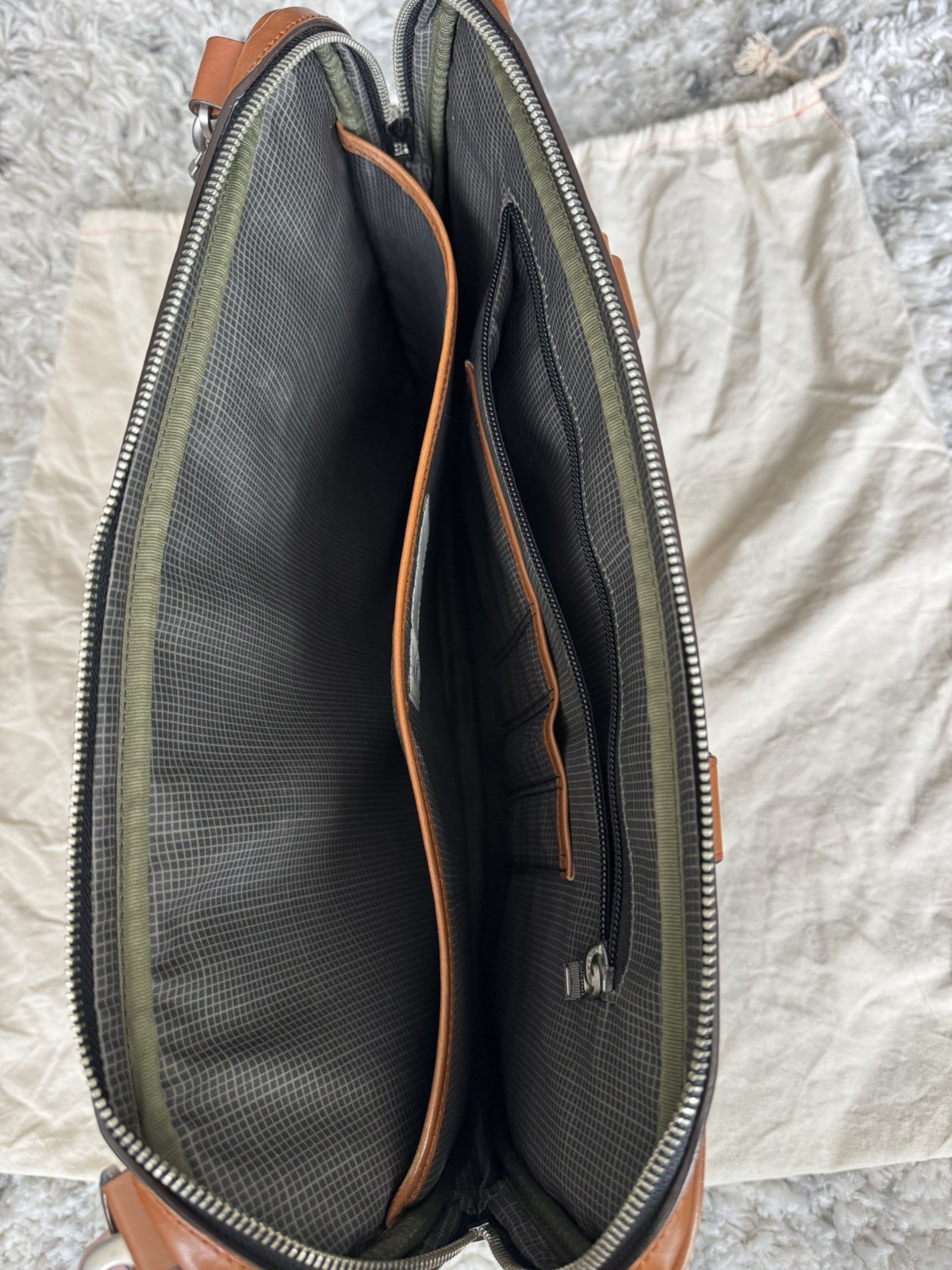 JACK SPADE Tan Solid Leather Briefcase Bag