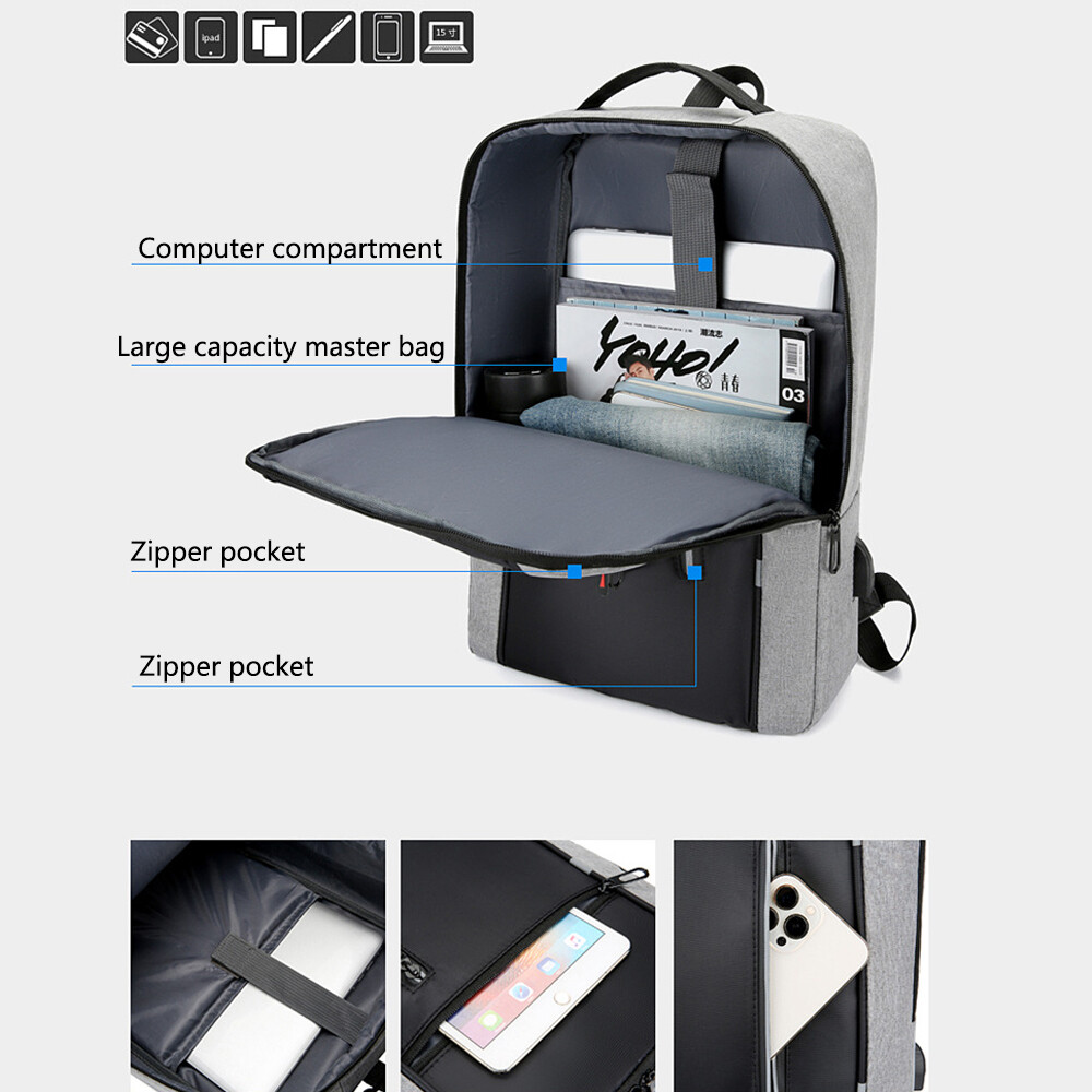 17″ Water Resistant Laptop Backpack for Work, School Travel with USB Support