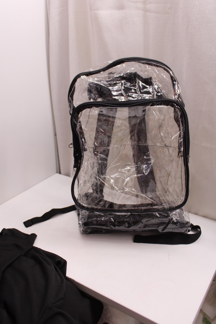 Eastsport transparent PVC plastic backpack black trim straps 10X14X6 inches