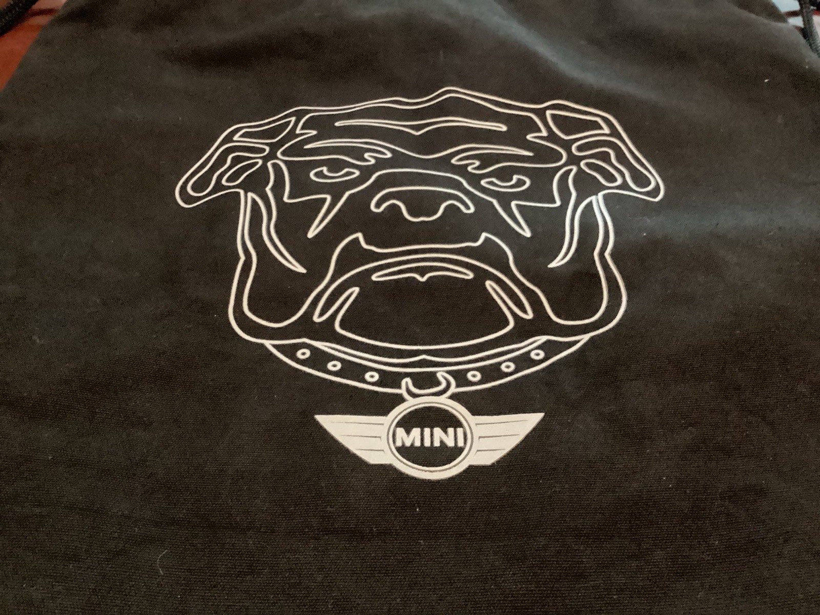 BMW Mini Cooper Black Drawstring Backpack~Bulldog SPIKE Graphics ~Lined