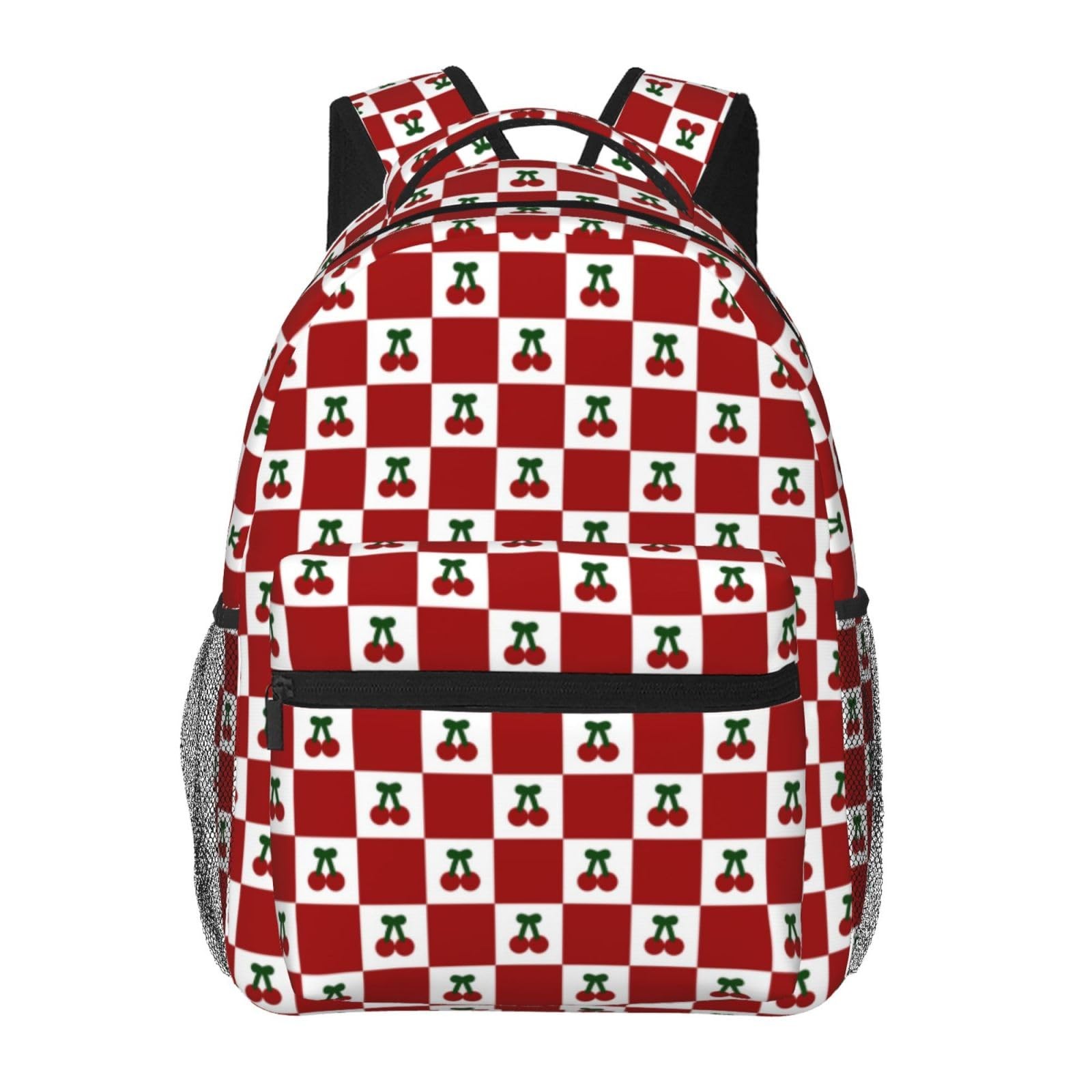 Red Checkered Cherry Backpack Coquette Women Bag 11.4×7.8×15.7 Inch 06