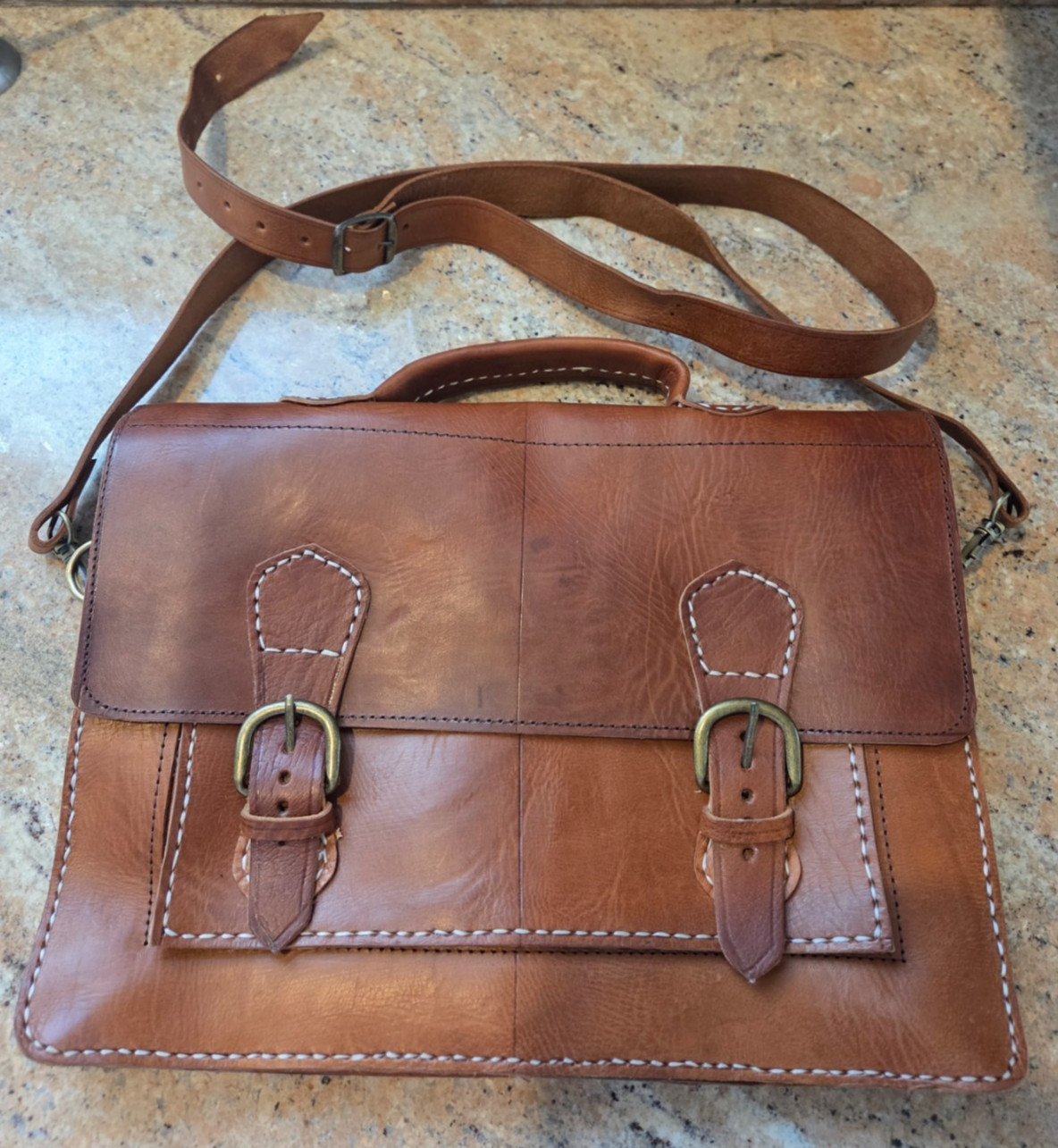 Handmade Moroccan Leather Messenger Bag – new – brown