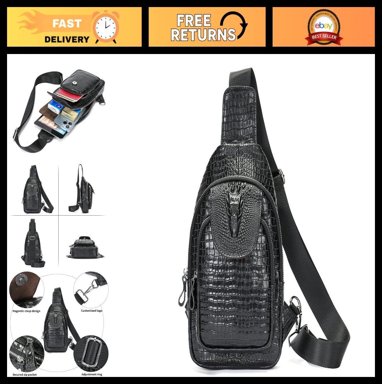 Genuine Leather Sling Bag for Men | Stylish Crossbody Backpack | Travel & Daily