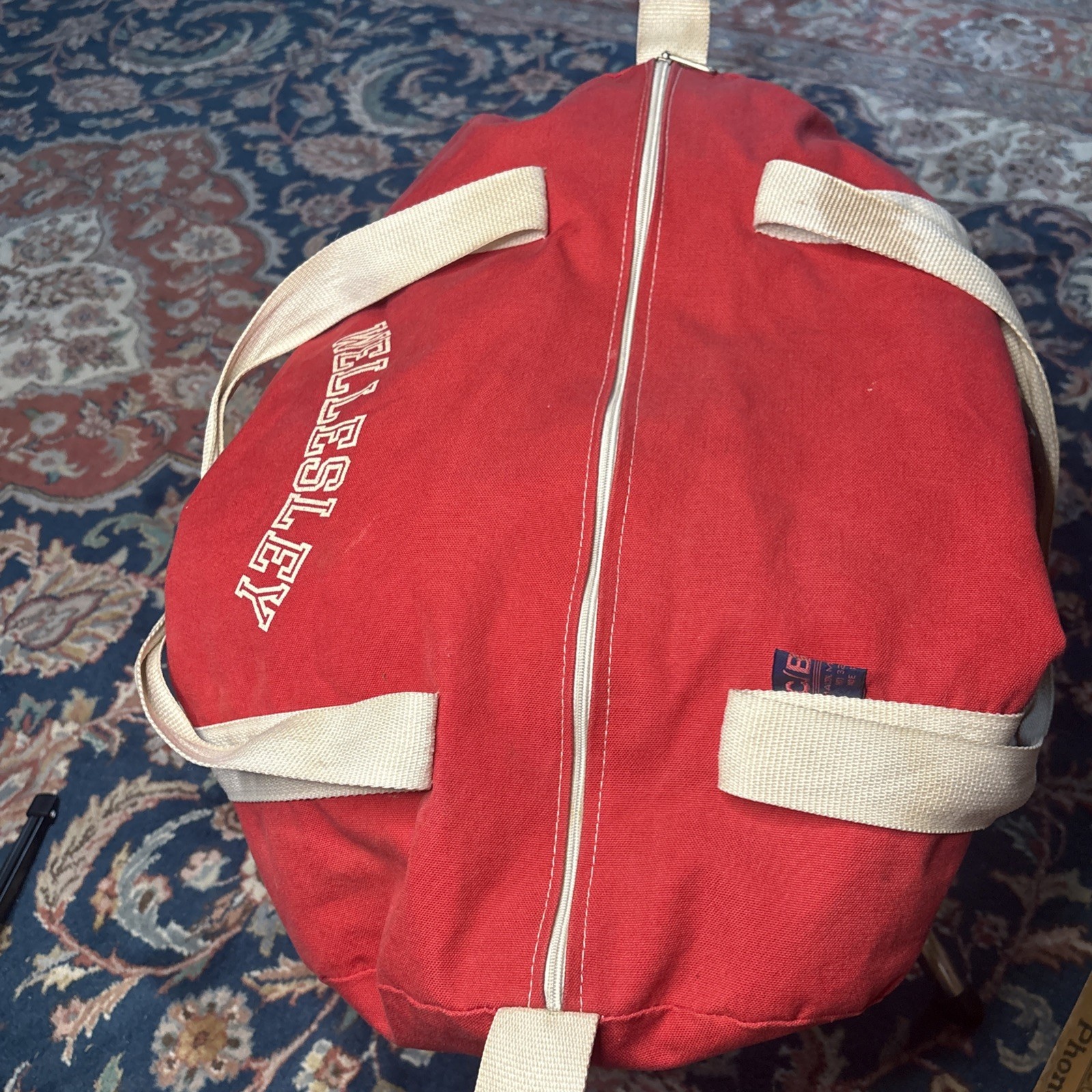 Vtg Wellesley College Massachusetts Duffle Bag Red White Rare CB Sports Inc 80s