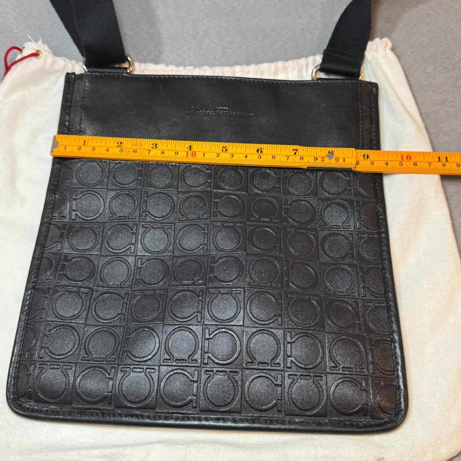 Salvatore Ferragamo Embossed Gancini Leather Crossbody Bag – Black Made in Italy