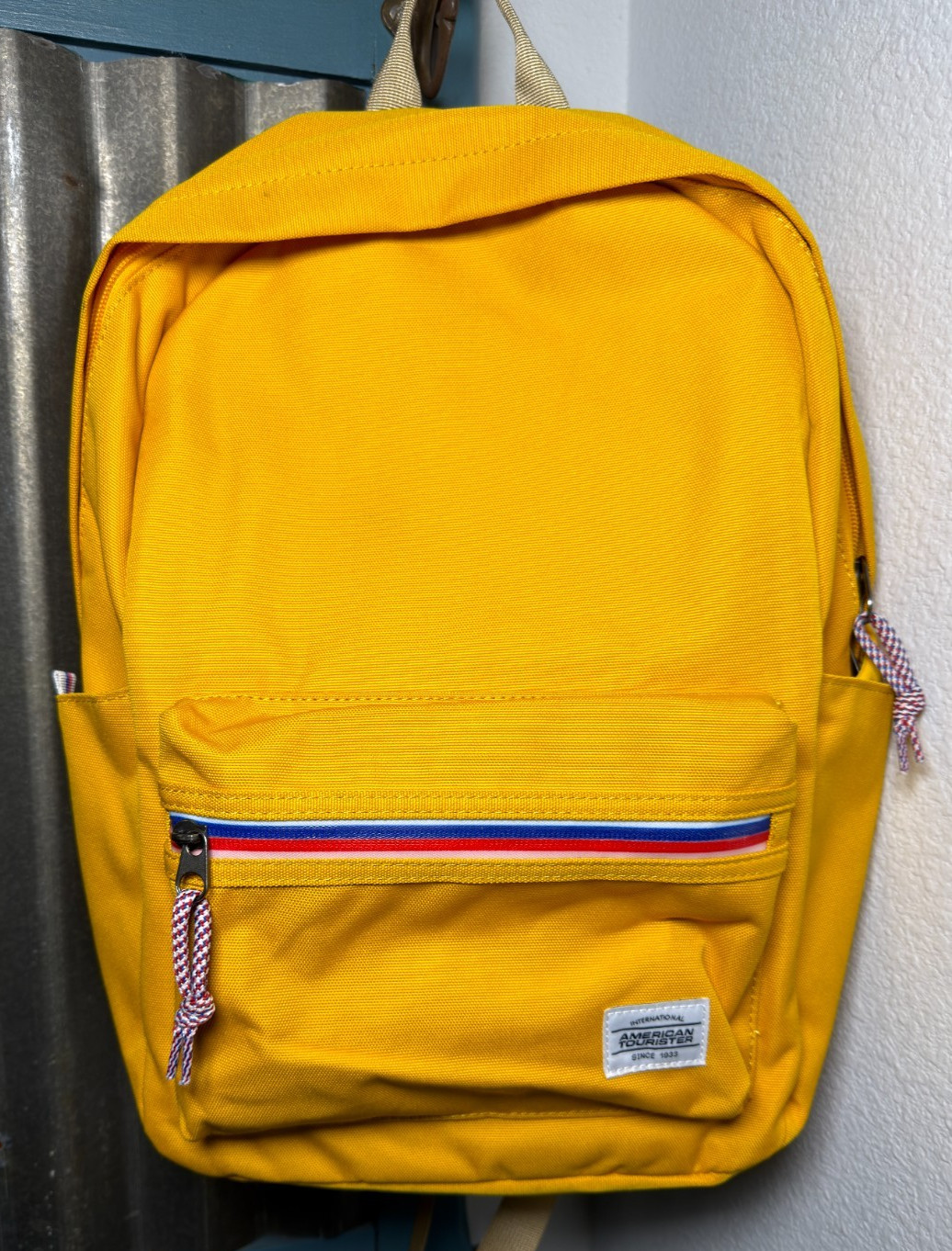 American Tourister UpBeat Backpack Yellow Canvas School Commute Bag Retro Travel