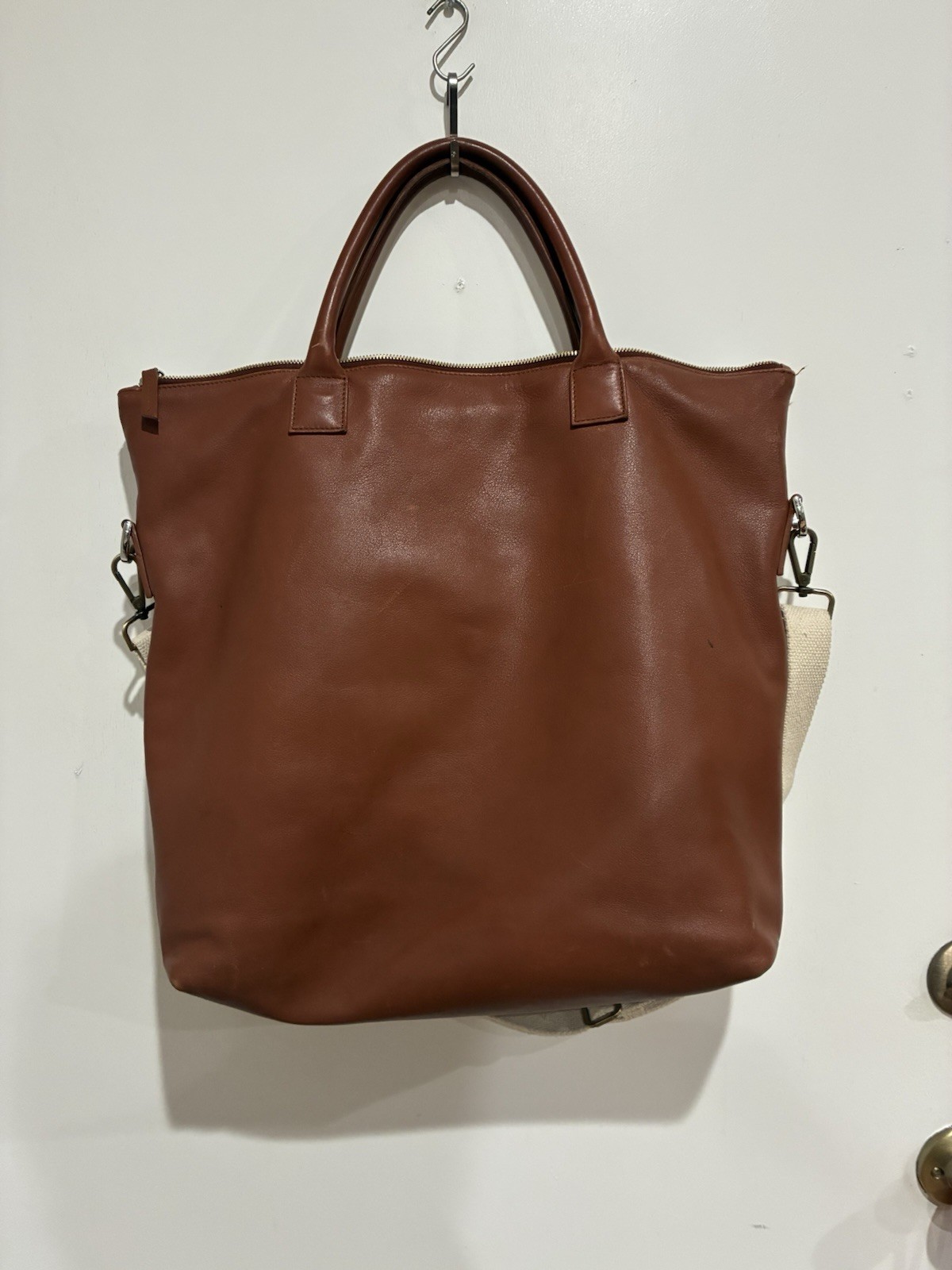 WANT Les Essentiels O’Hare Large Leather Tote Crossbody Travel Bag Light Brown