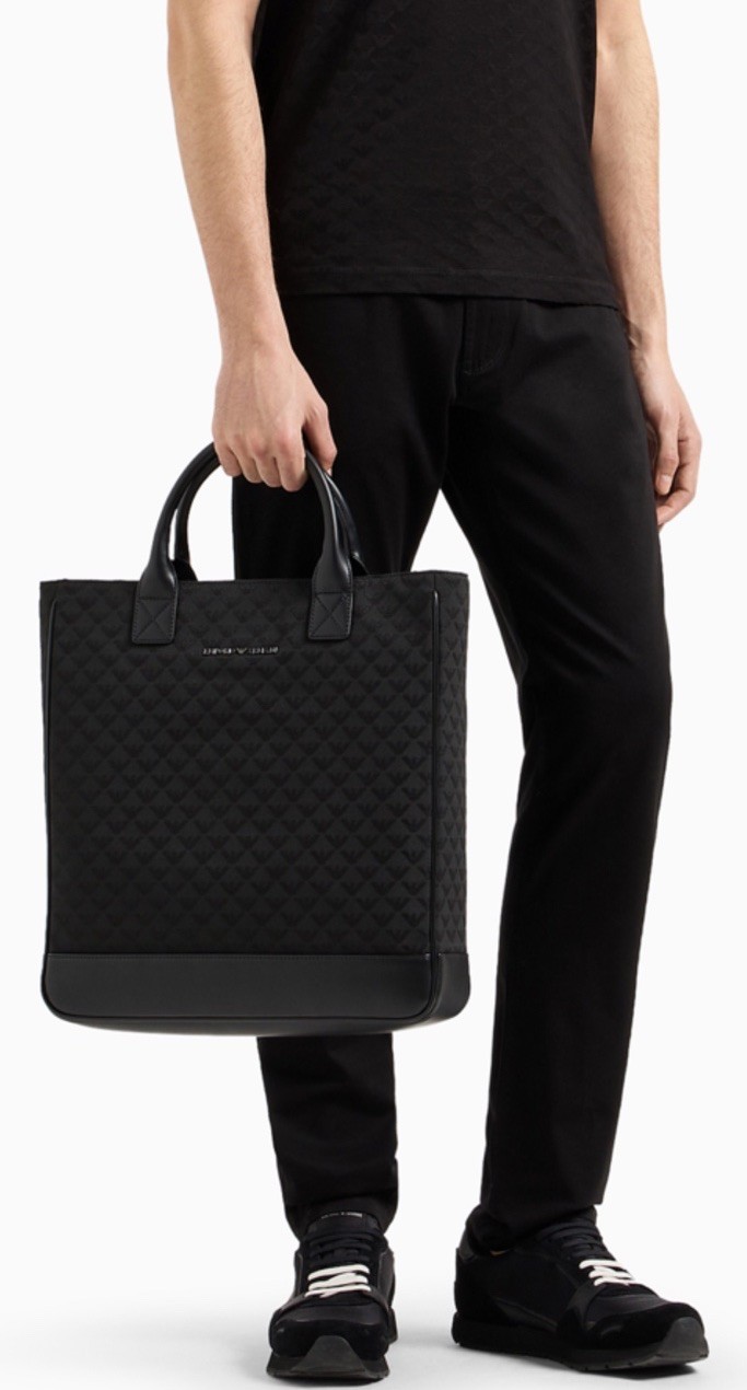 Emporio Armani Eagle Logo Tote Bag in Nylon Jacquard