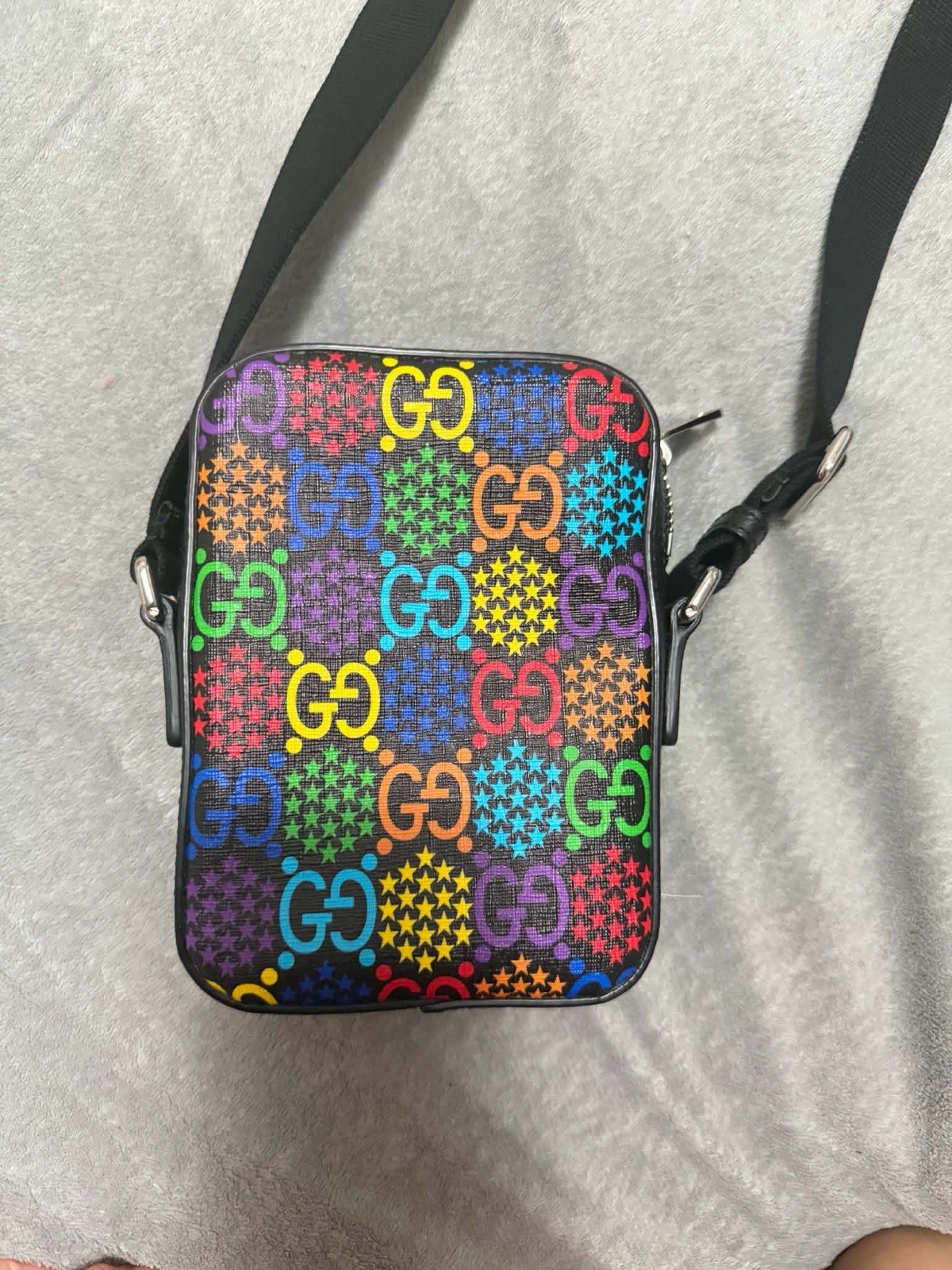 Gucci GG Supreme Psychedelic Coated Canvas Crossbody Messengr Purse Bag Auth