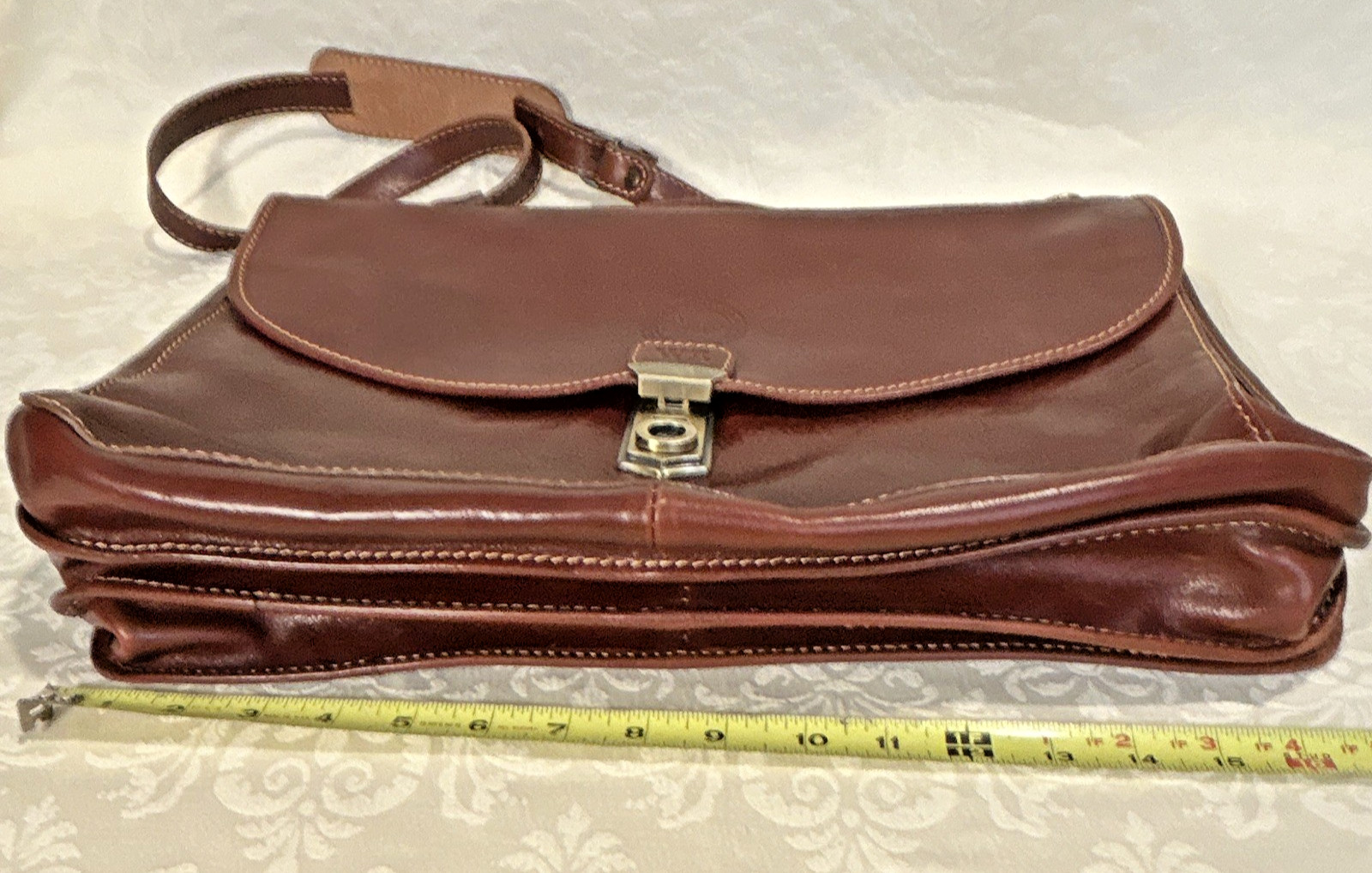 Cenzo Italian Leather Briefcase Messenger Bag Floto Laptop Case Satchel Brown WR