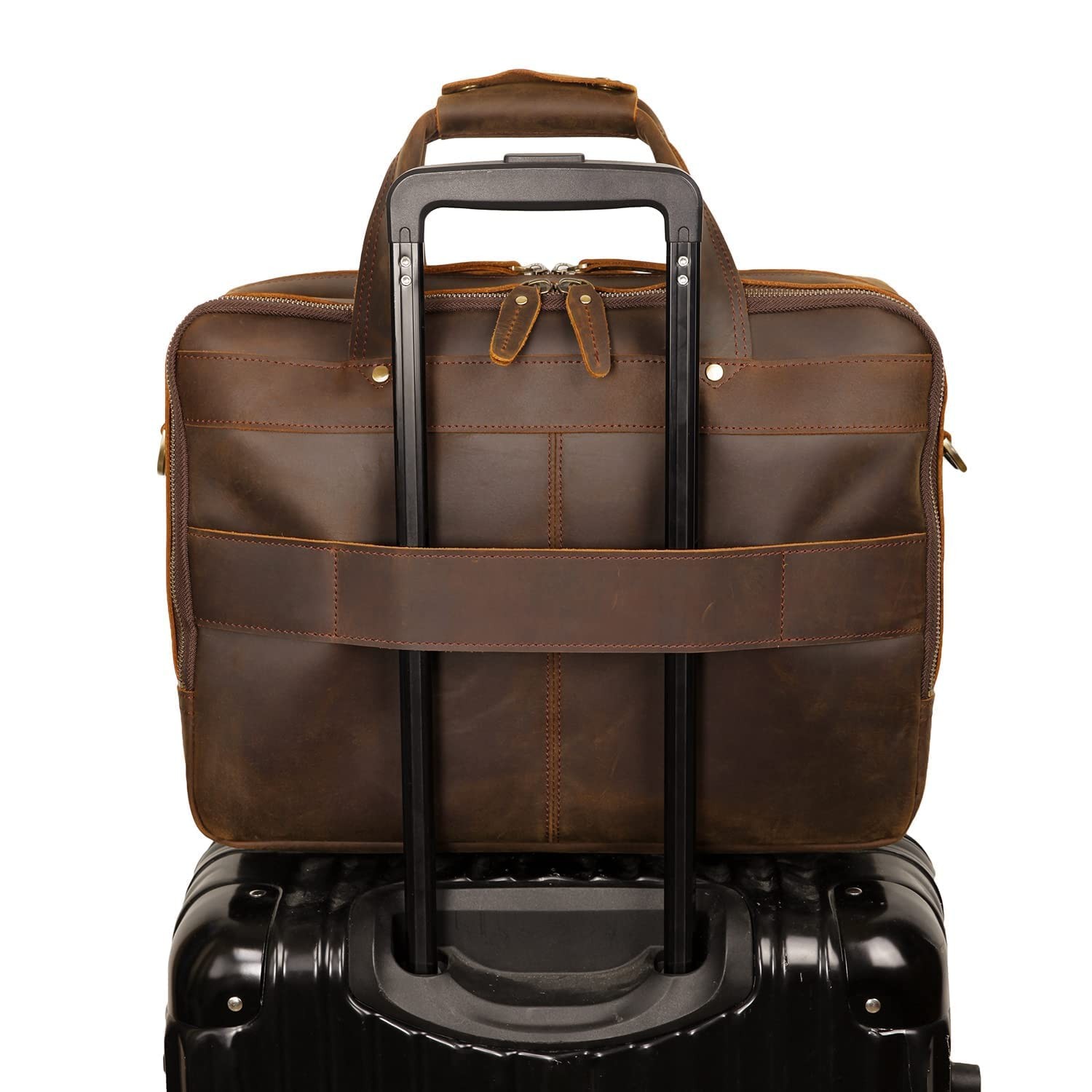 Polare 15.7″ Full Grain Cowhide Leather Laptop Business Briefcase Work Bag Co…