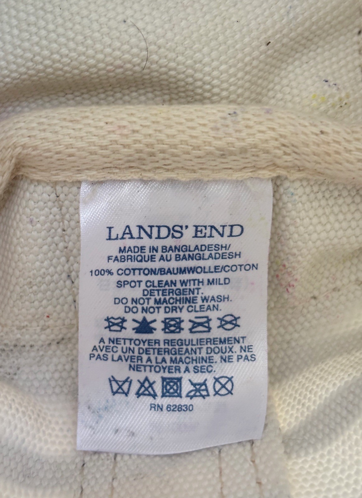 Lands’ End Canvas Tote Bag Navy White Striped Open Top Beach Preppy 12”