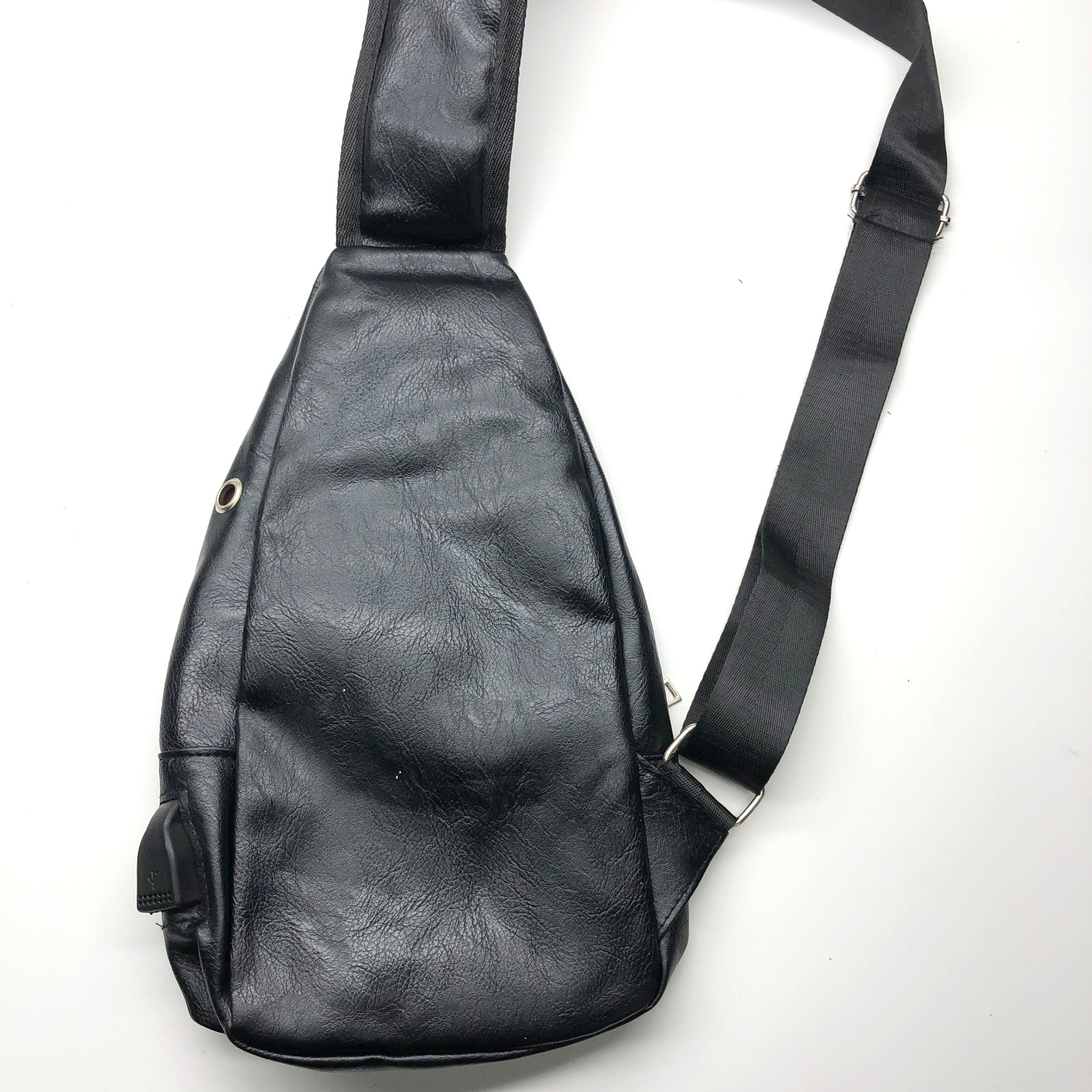 Unbranded Crossbody Sling Bag Black Mens Faux Leather Adjustable Strap
