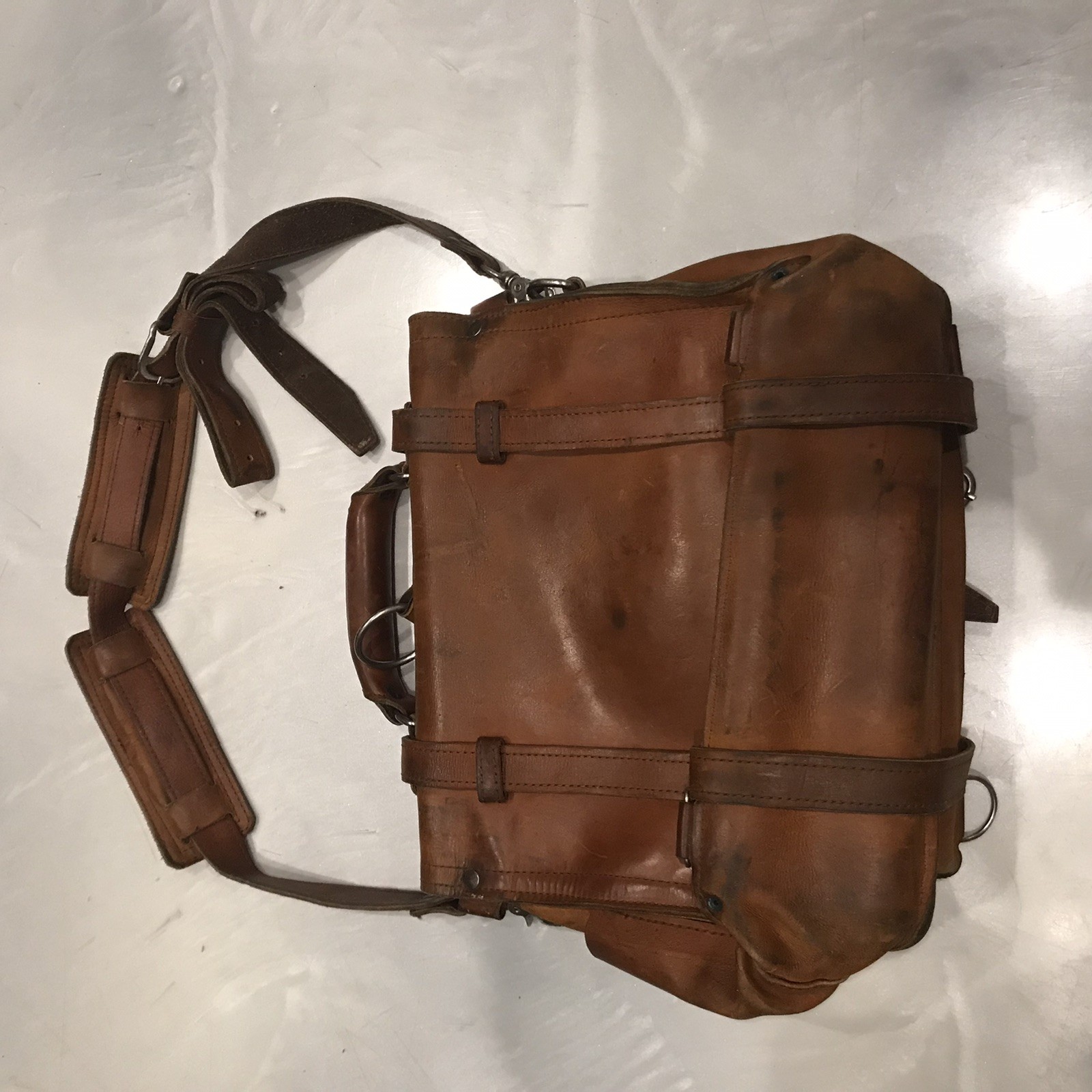 Briefcase Chestnut Leather Cross Body Shoulder Bag with Handle, Straps & Pockets