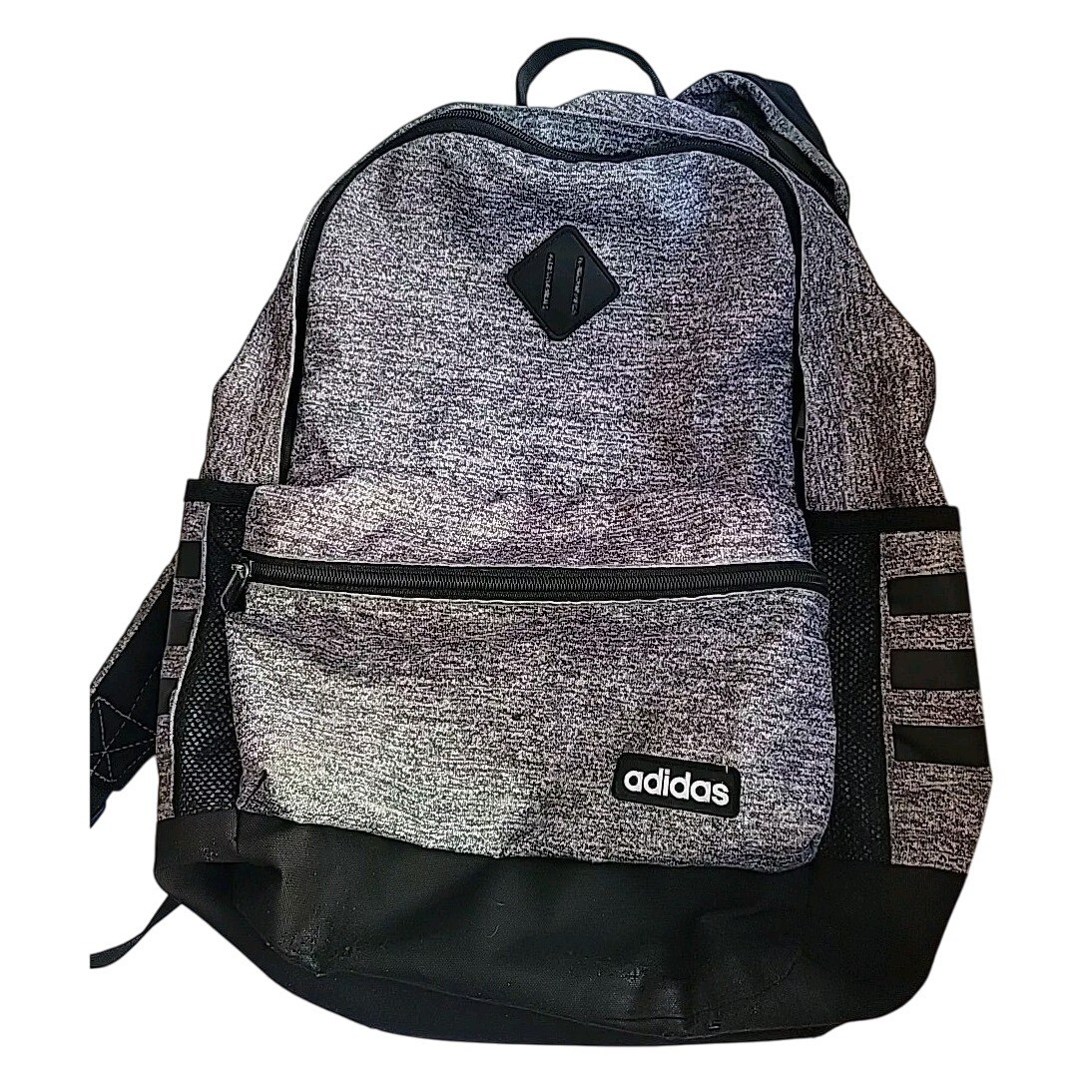 Adidas Backpack Black Grey Heather 3 Stripes laptop sleeve padded back