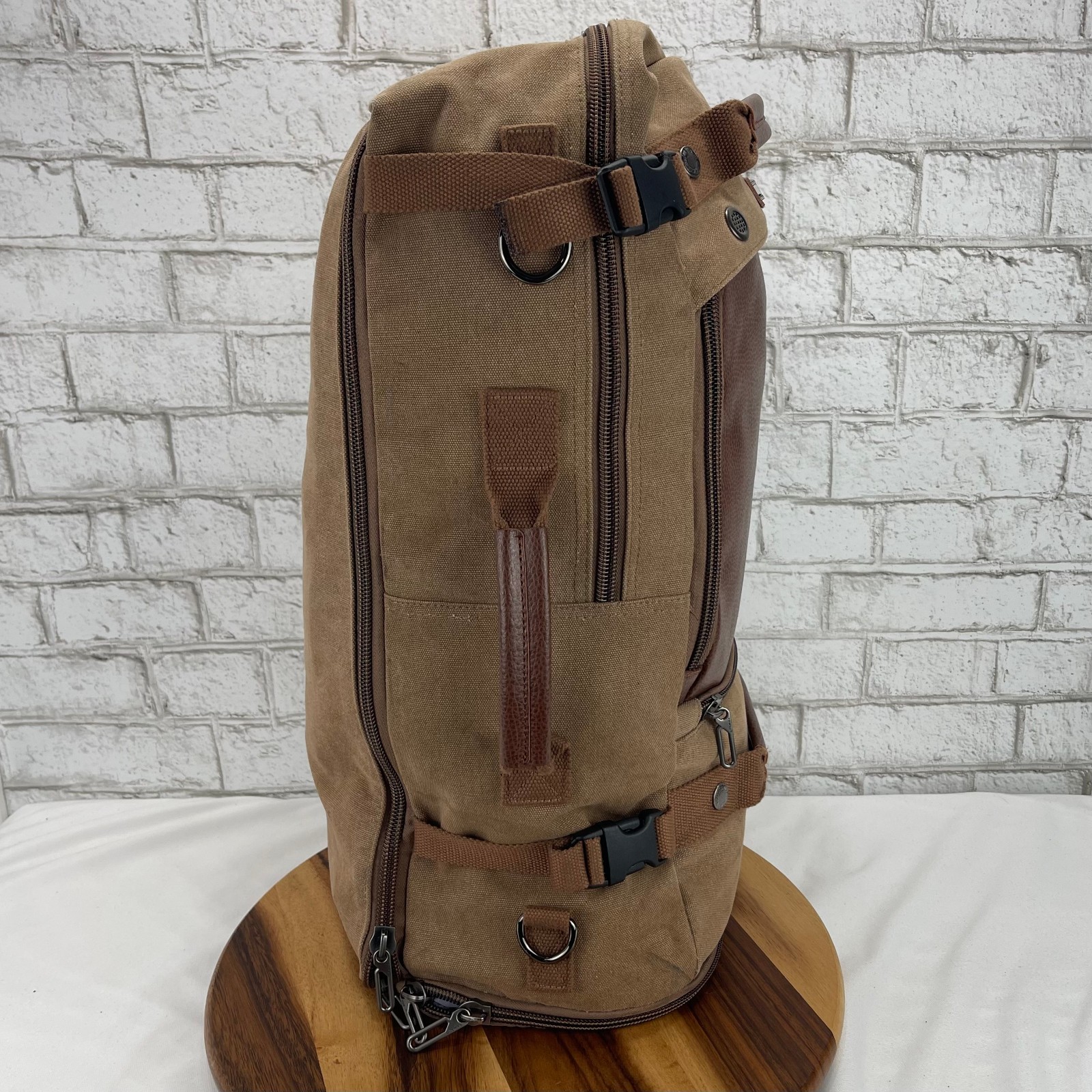 Witzman Brown Canvas Leather Multipocket Laptop Convertible Back Pack Travel Bag