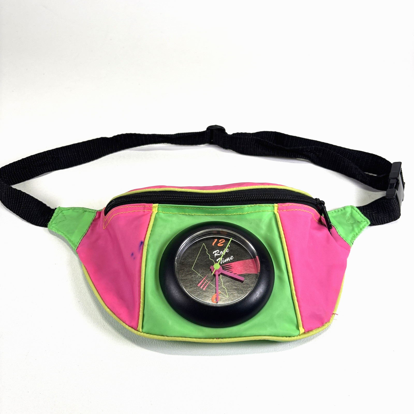 Vintage Fanny Pack 90s Neon Waist Bag Rave Festival Working Clock Raje Time