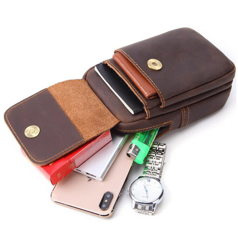 Men’s Genuine Leather Belt Bag Waist Fanny Pack Cell Phone Pouch Wallet Purse
