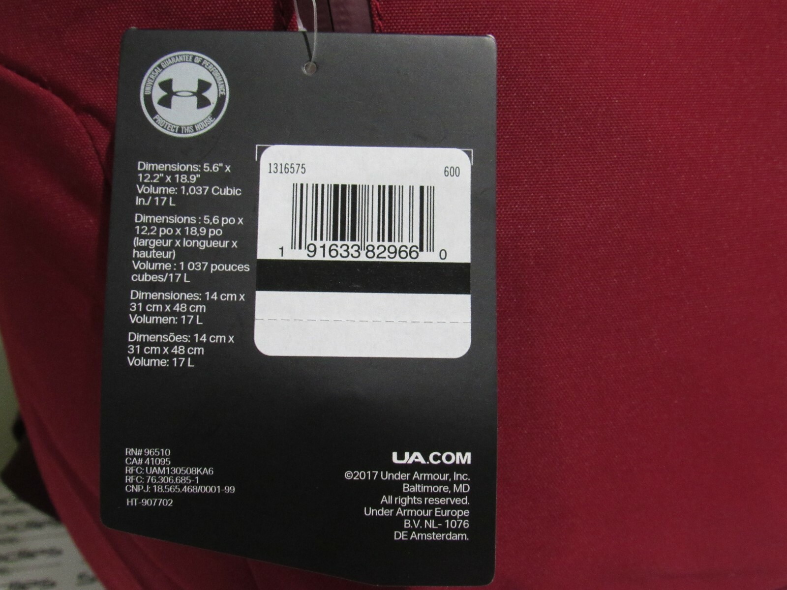 UNDER ARMOUR Union Lifestyle Backpack Bag NWT Dark Maroon/Cardinal 1316575/600
