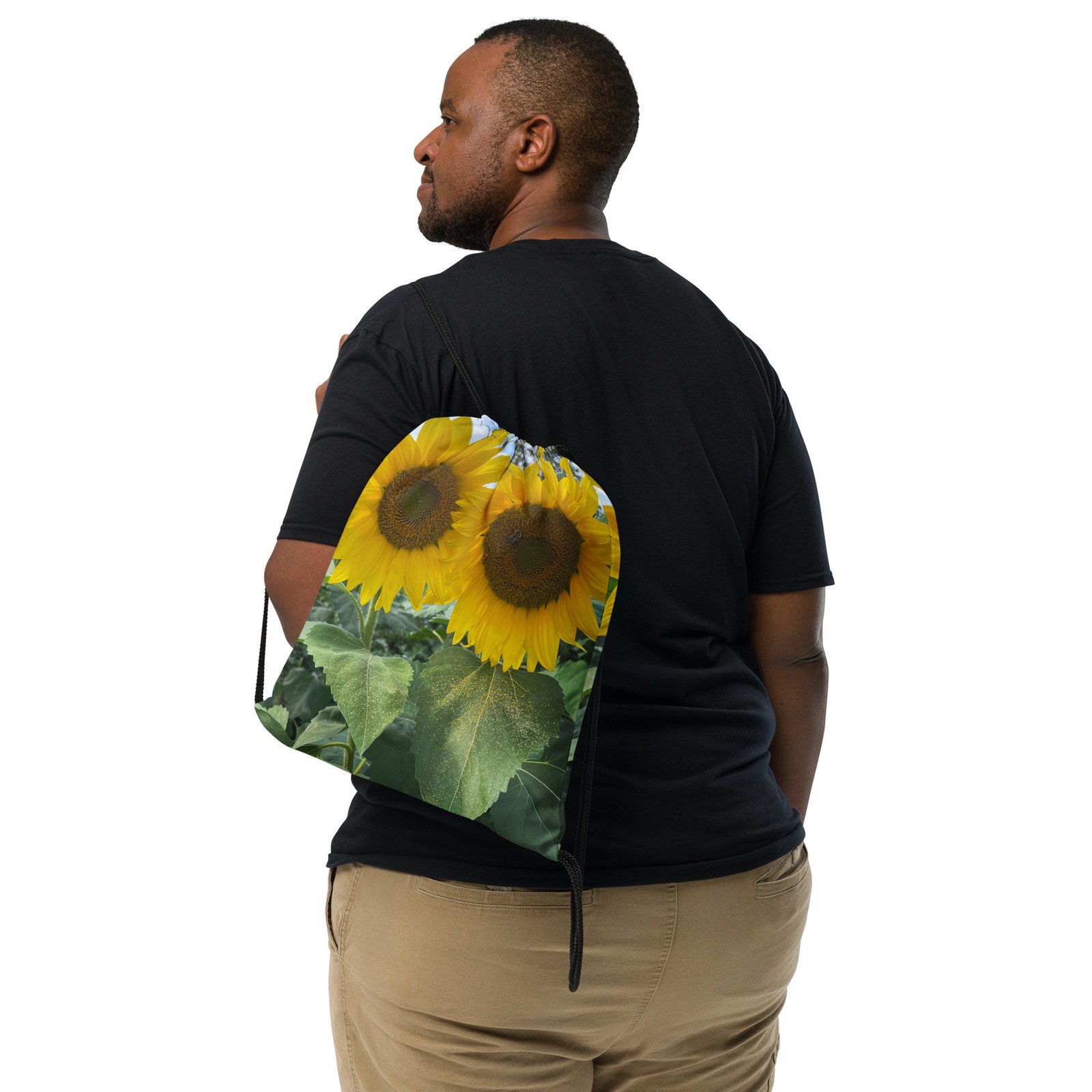 Duo Sunflowers in Late Summer Drawstring bag