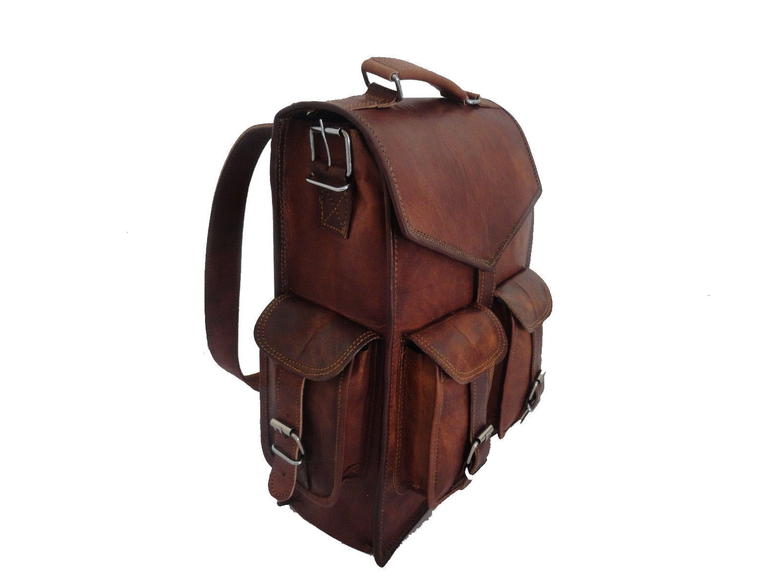 Unisex Vintage Look Genuine Leather Laptop Backpack Messenger Bag 38cm x28 cm
