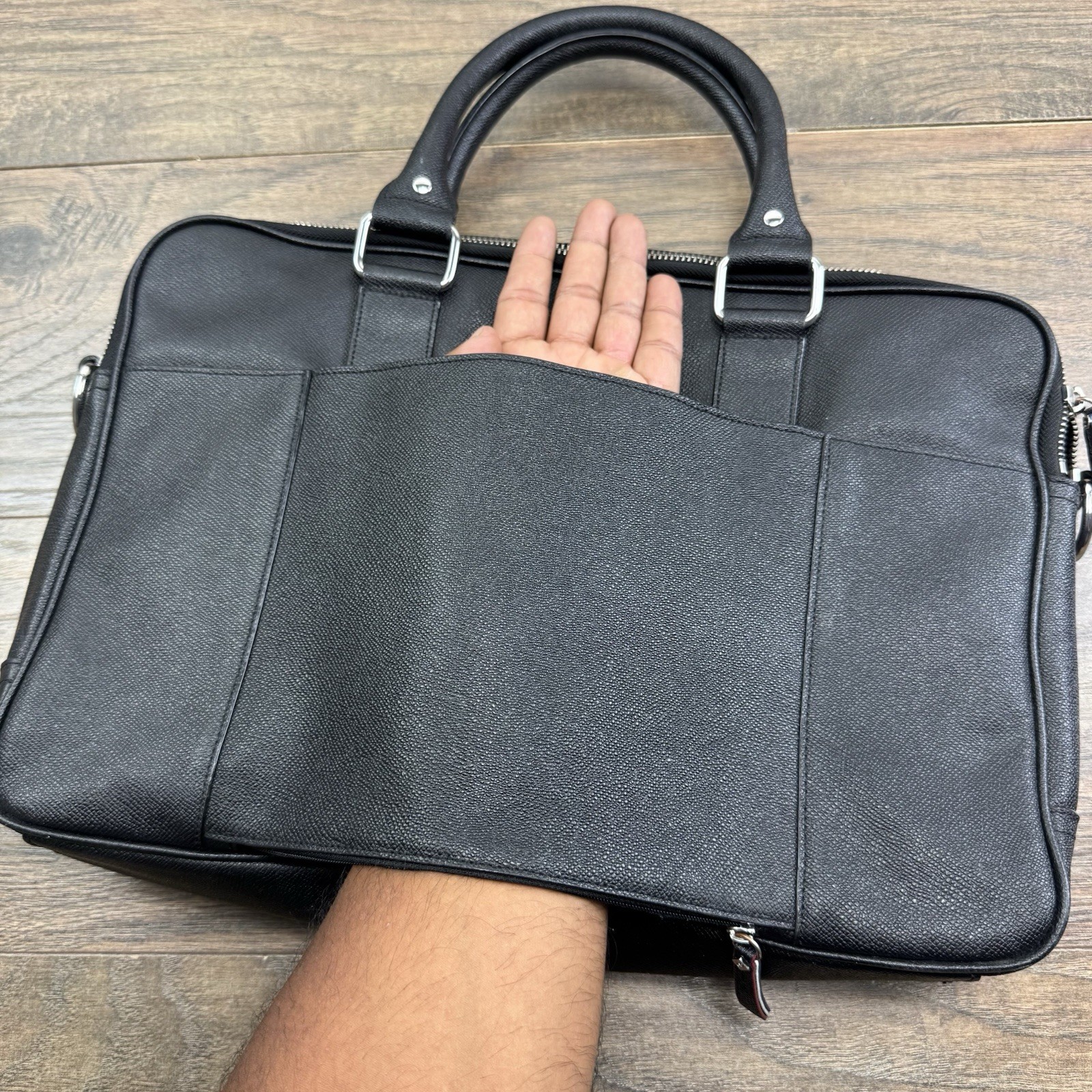 American Airlines x Cole Haan Brief Bag Black Pebbled Leather Laptop Case-READ