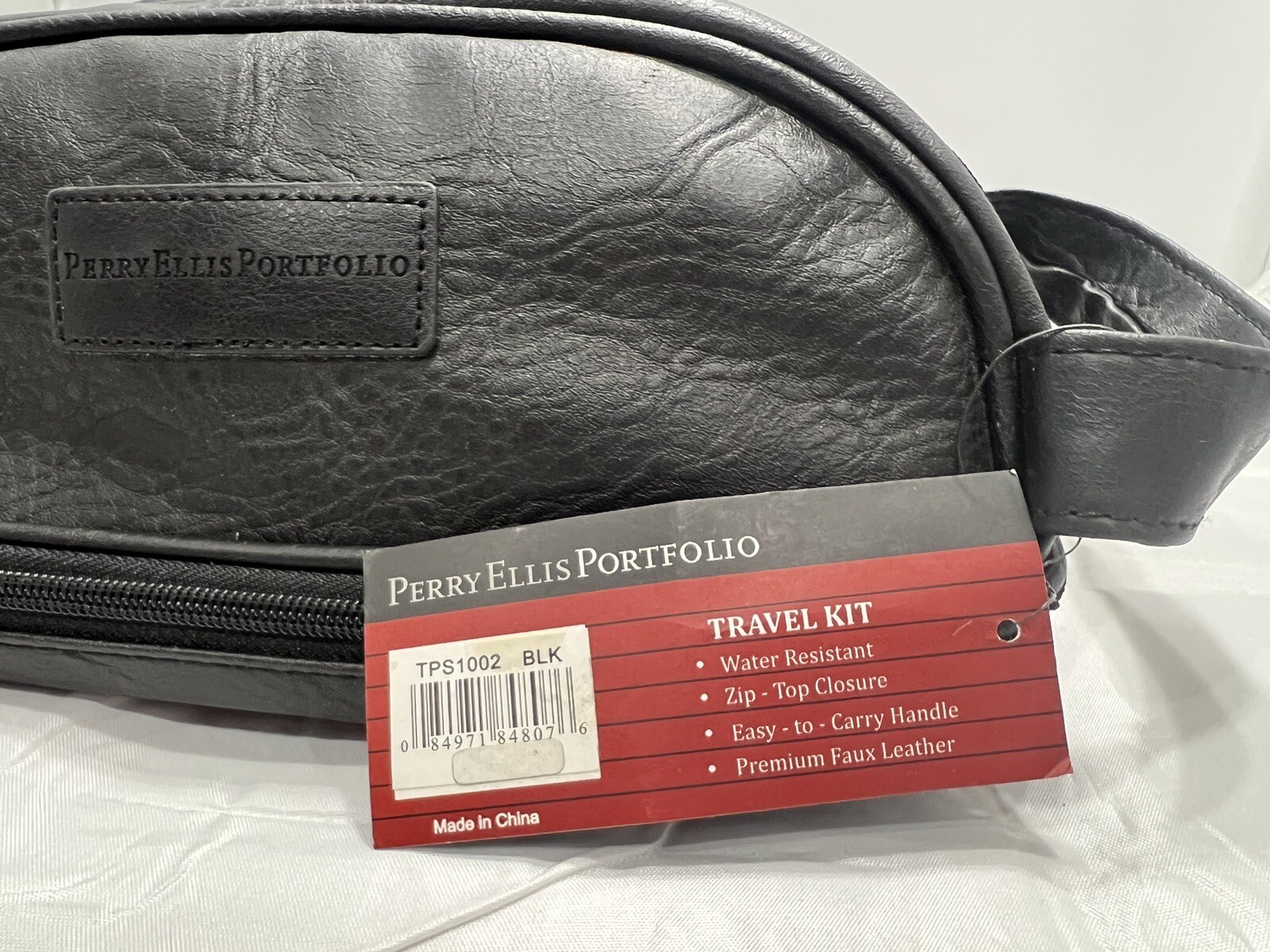 Perry Ellis Portfolio~Men’s Black Faux Leather Travel Kit Toiletry Bag W/Handle