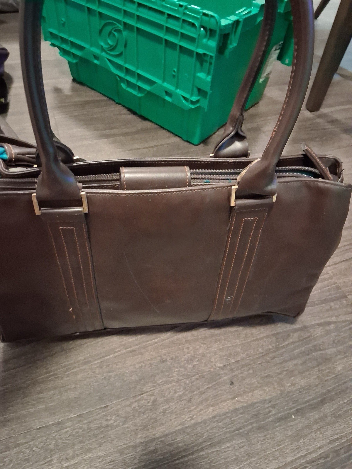 Brown Large Briefcase/Document Case Zip Top Blue Lined Double Handles Pockets