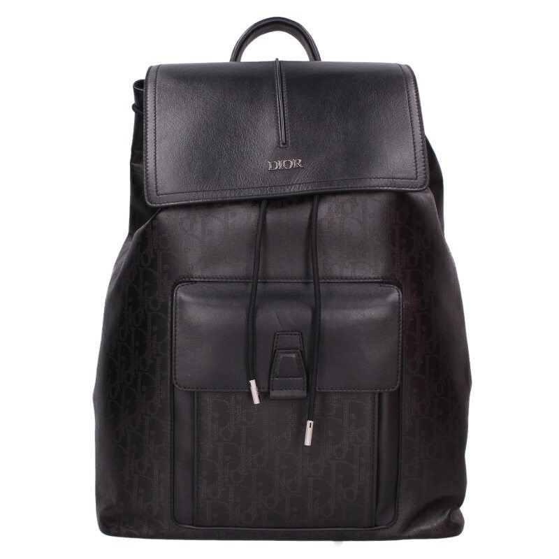 Dior Oblique Backpack Black Canvas Used Authentic Designer Bag 39cm