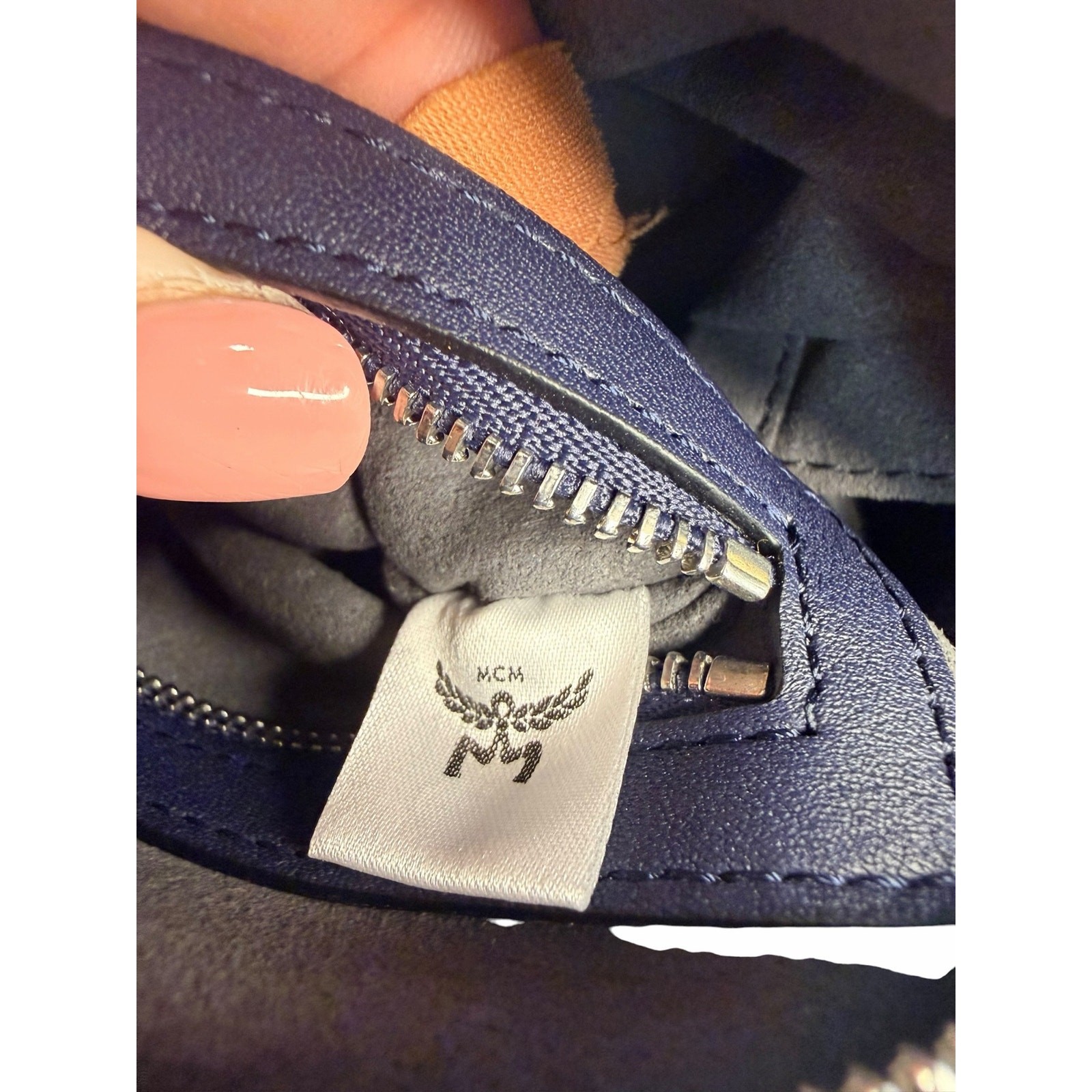 MCM NWT Klassik Monogram Embossed Leather Crossbody Bag in Navy Blue