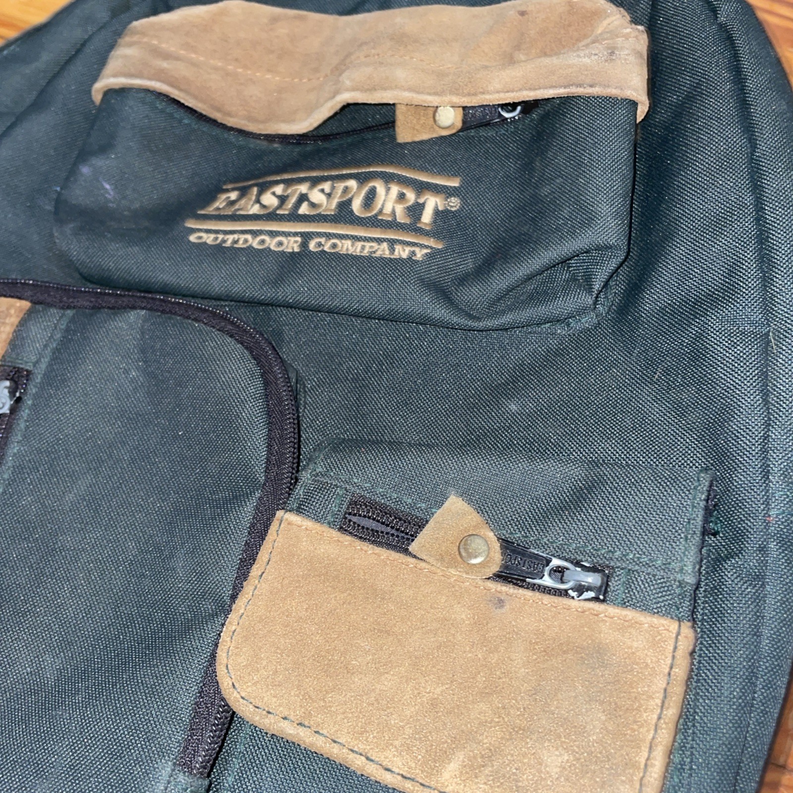 Vintage 90’s Eastport Outdoor Company Green Canvas With Tan Suede Backpack Small