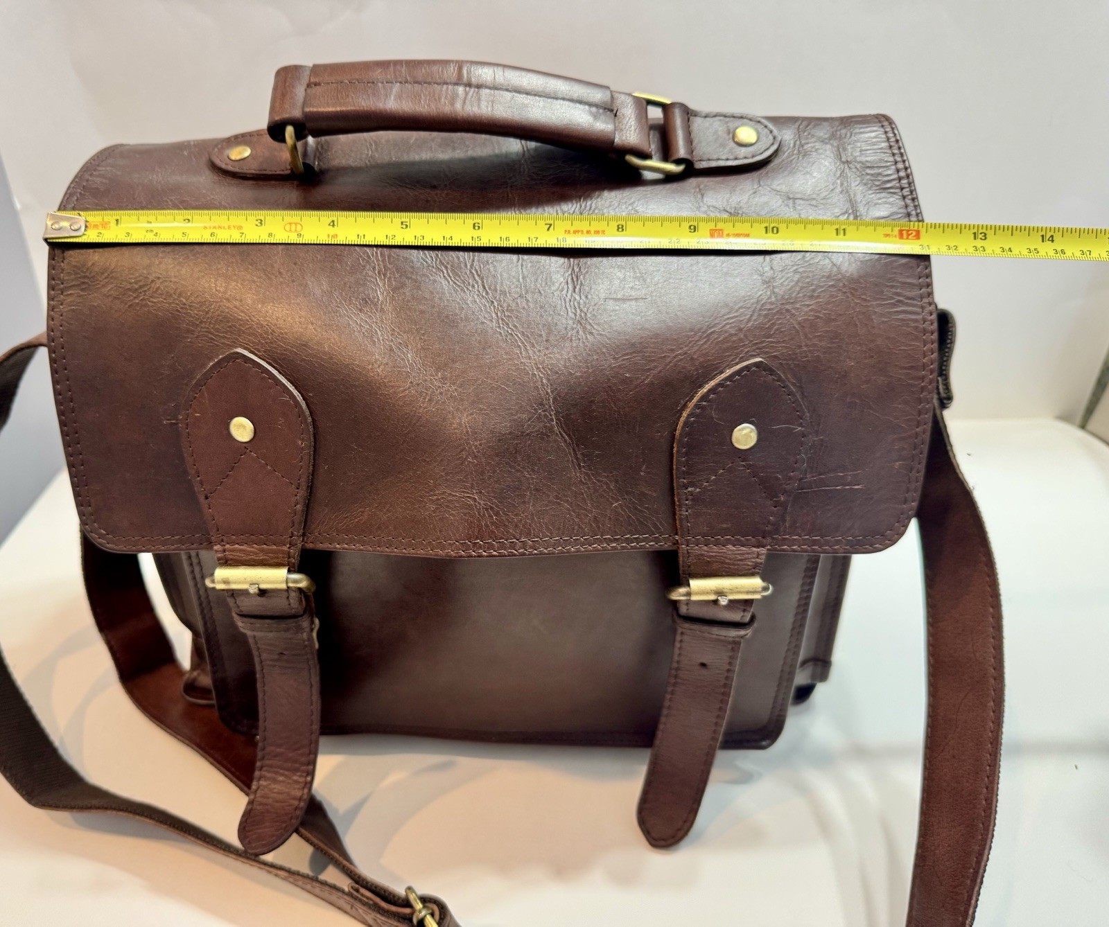Brown Messenger Bag Buckle Closure Adjustable Shoulder Strap Top Handle Unisex