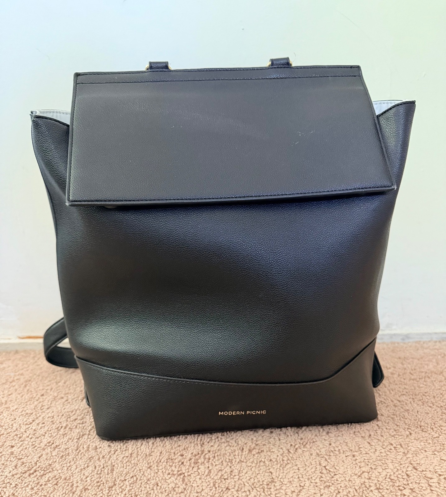 Modern Picnic Leather Laptop Backpack, Black, 14.25″x11.5″x6″