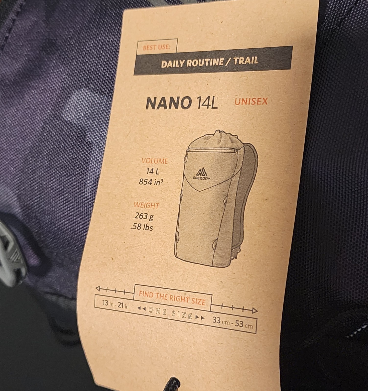 NWT Gregory Nano 14 Backpack – Black Woodland Camo