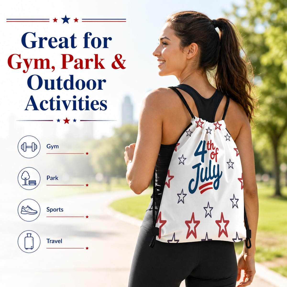 Drawstring Backpack, 4th of July Patriotic Gym Bag, Star Print Sackpack for B…