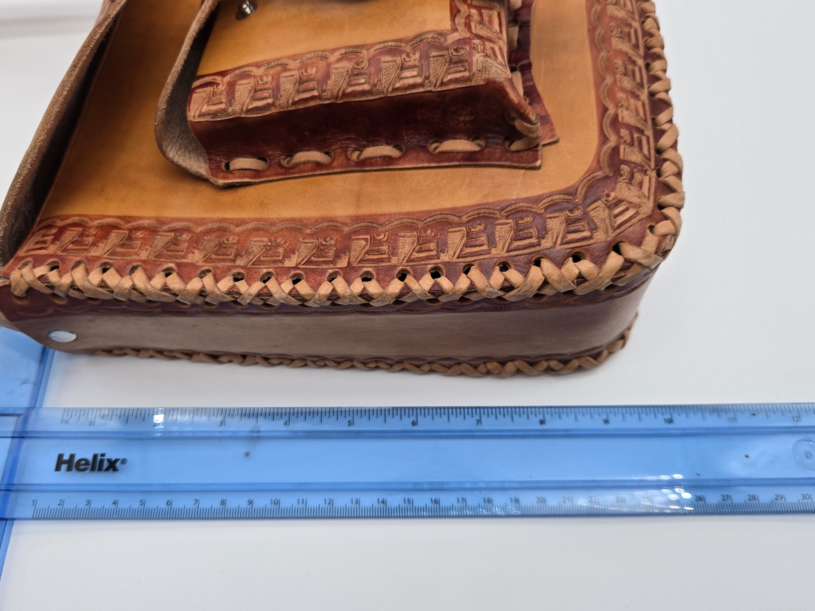 Leather Shoulder Bag Light Brown Embossed Crossbody Rustic Handmade
