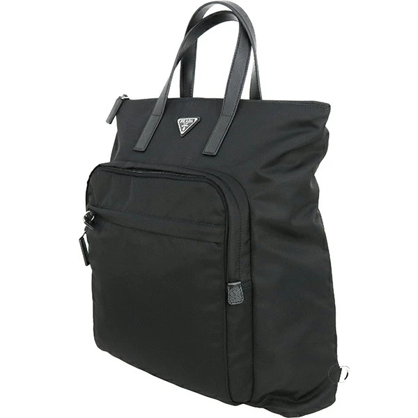 Auth PRADA Backpack Re-Nylon Saffiano leather 2VG098 Black SHW Shoulder Tote Men