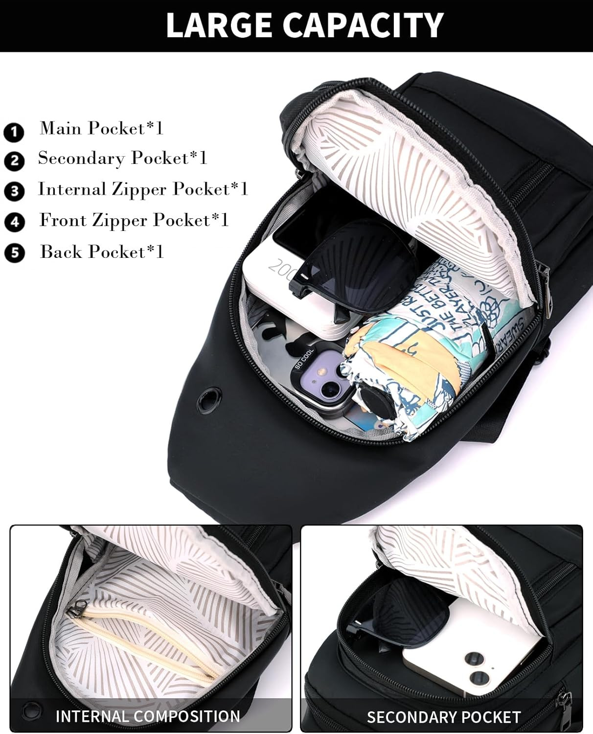 Sling Bag Crossbody Backpack for Men Women Small Purse Chest Shoulder Bag for Tr